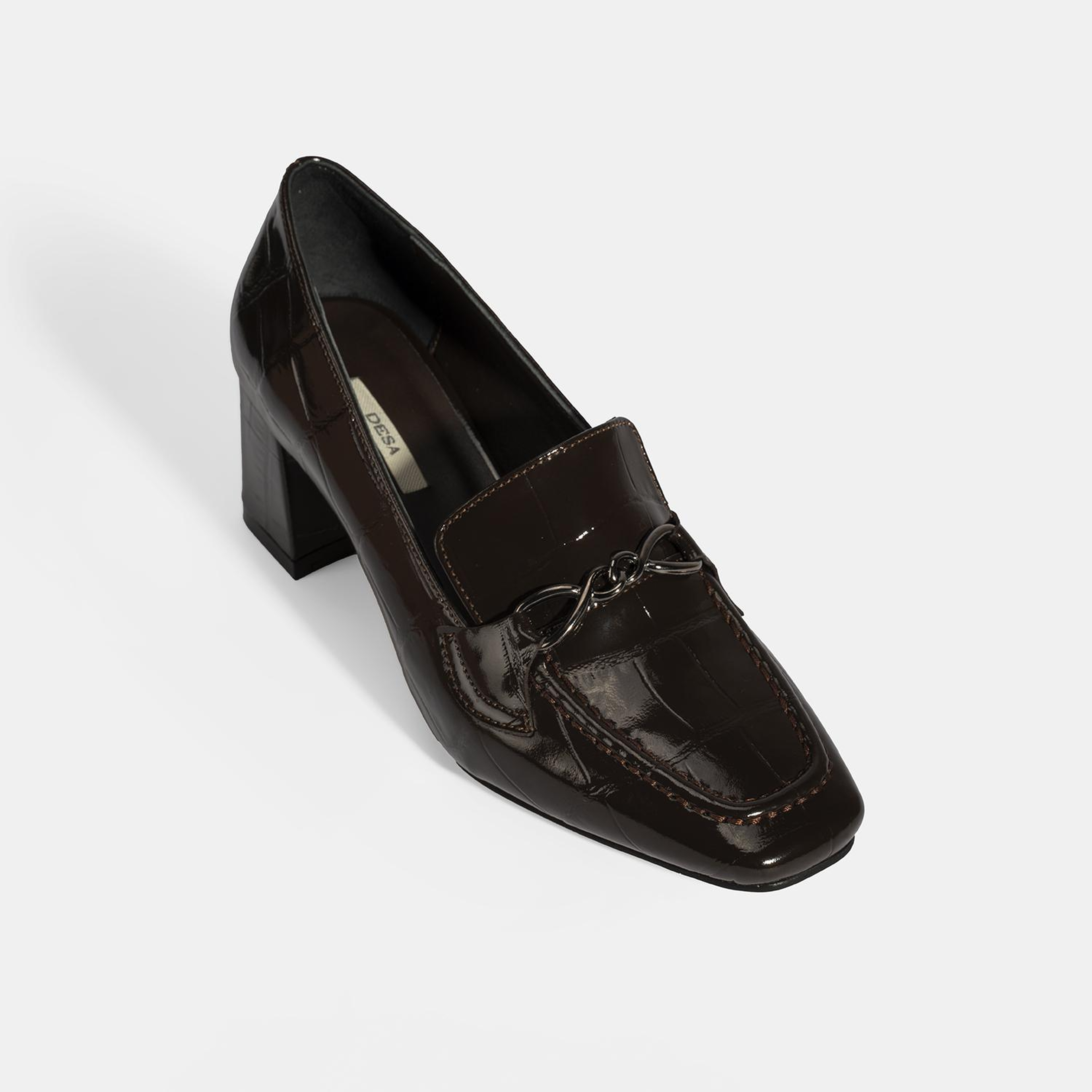 Kadın Kahve Kroko Baskılı Topuklu Rugan Loafer