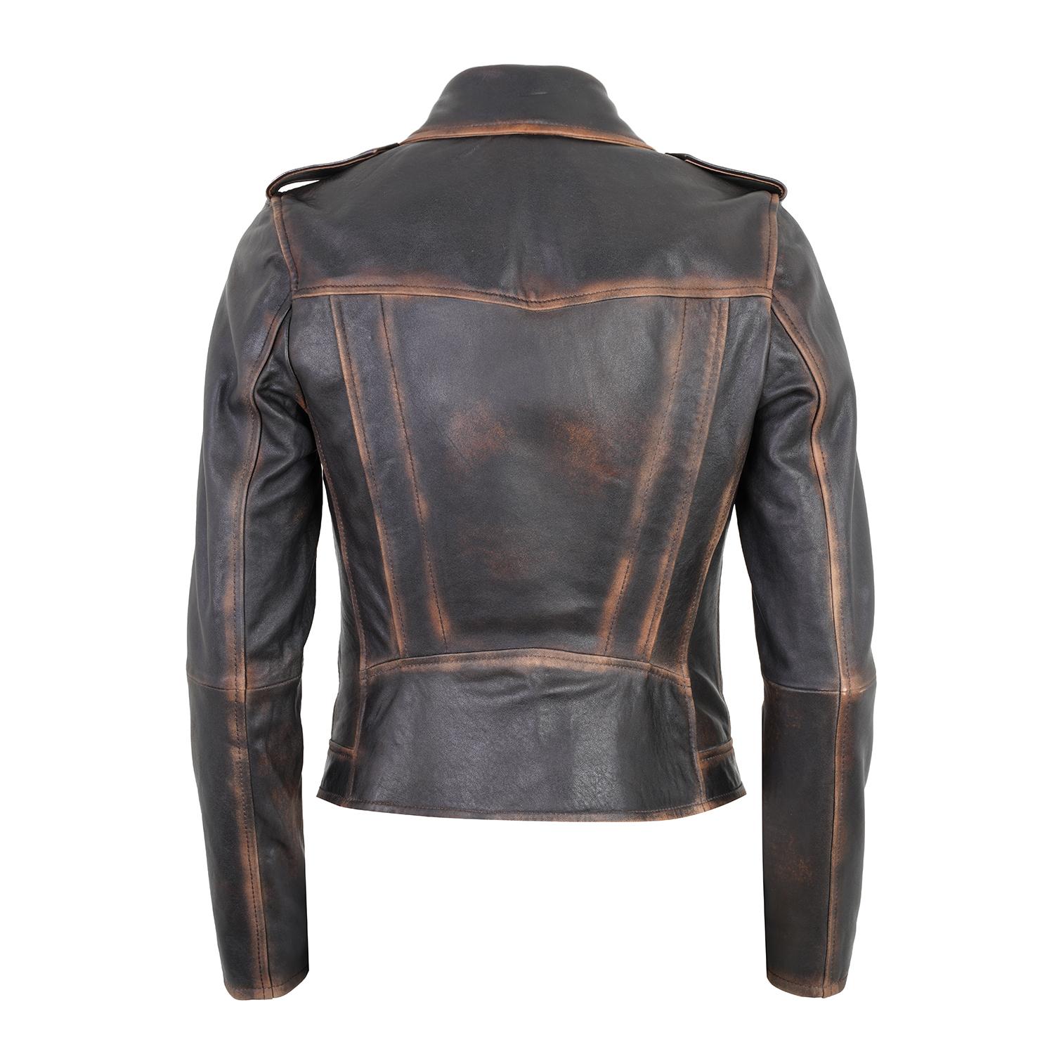 Benvolio Kahve Kadın Vintage Biker Deri Ceket