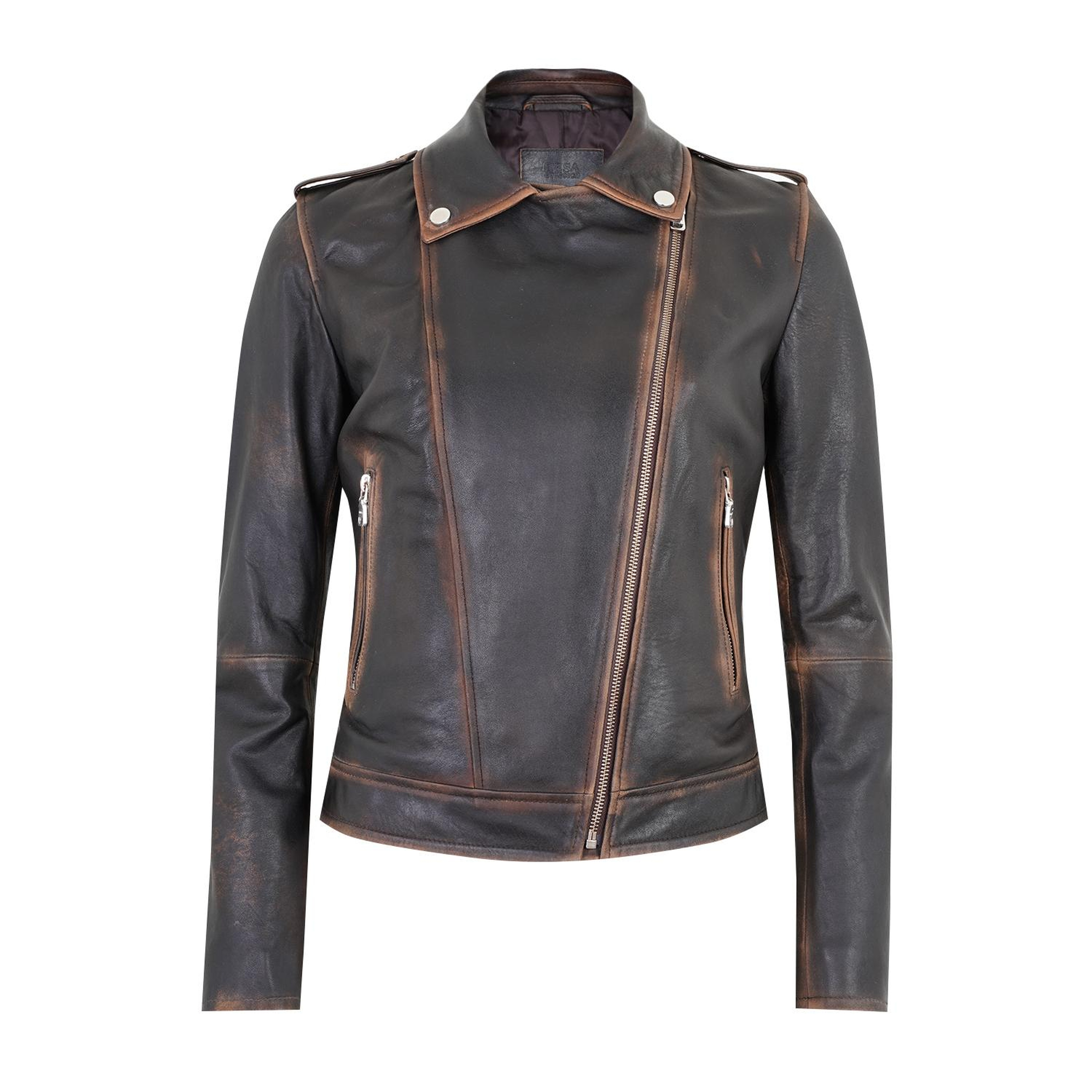 Benvolio Kahve Kadın Vintage Biker Deri Ceket