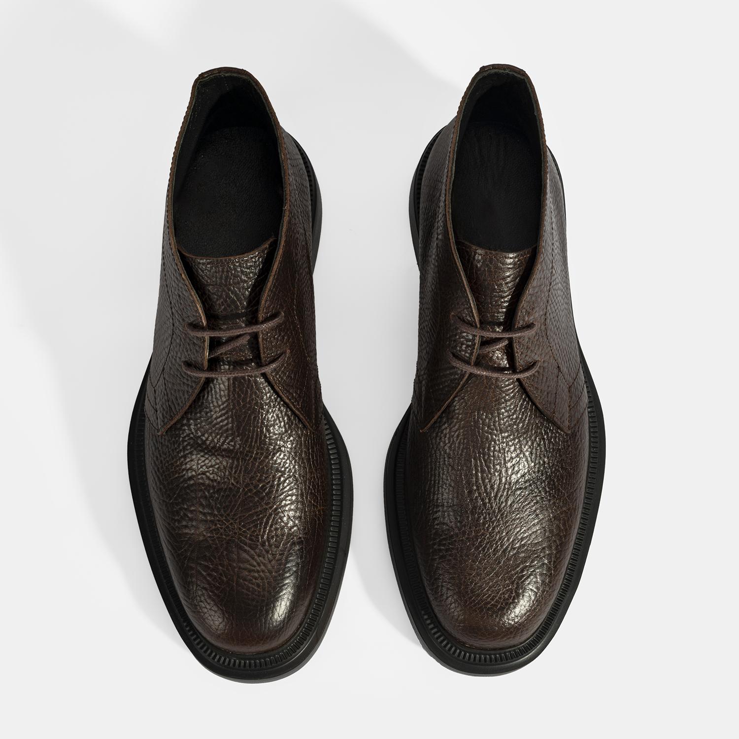 Erkek Kahve Bağcıklı Deri Bot