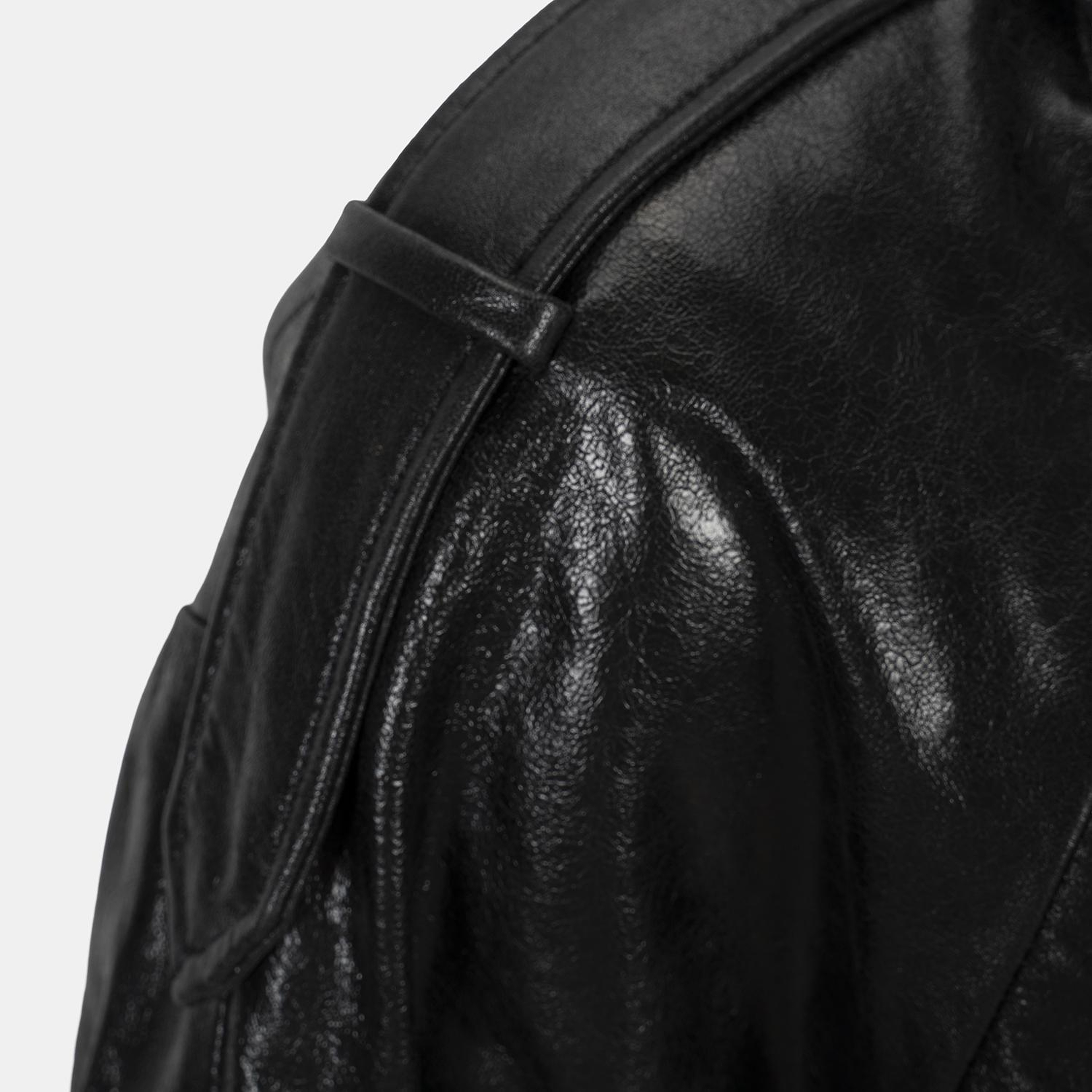 Kadın Siyah Gömlek Yakalı Deri Bomber Ceket