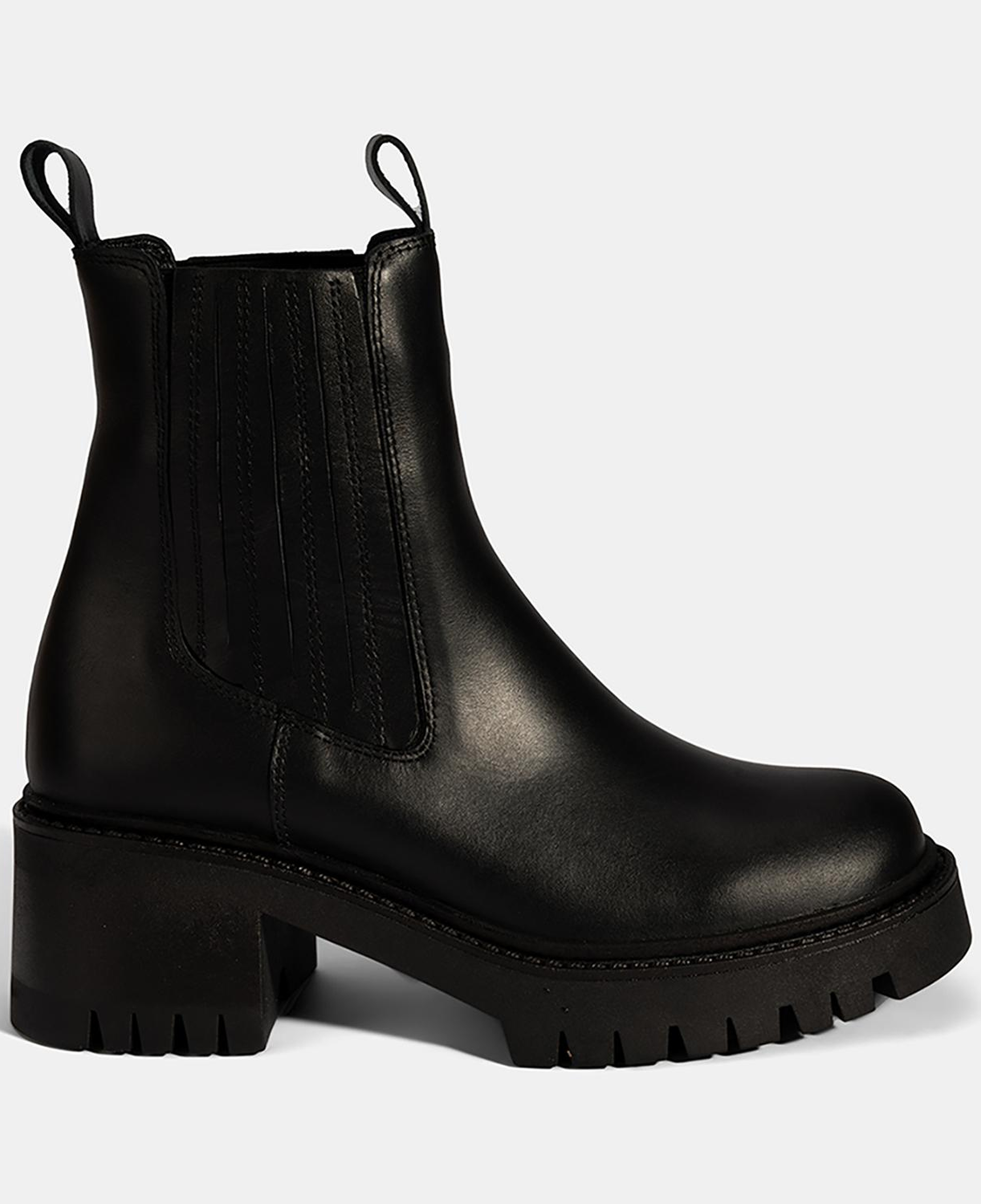 Kadın Siyah Lastikli Topuklu Deri Chelsea Bot