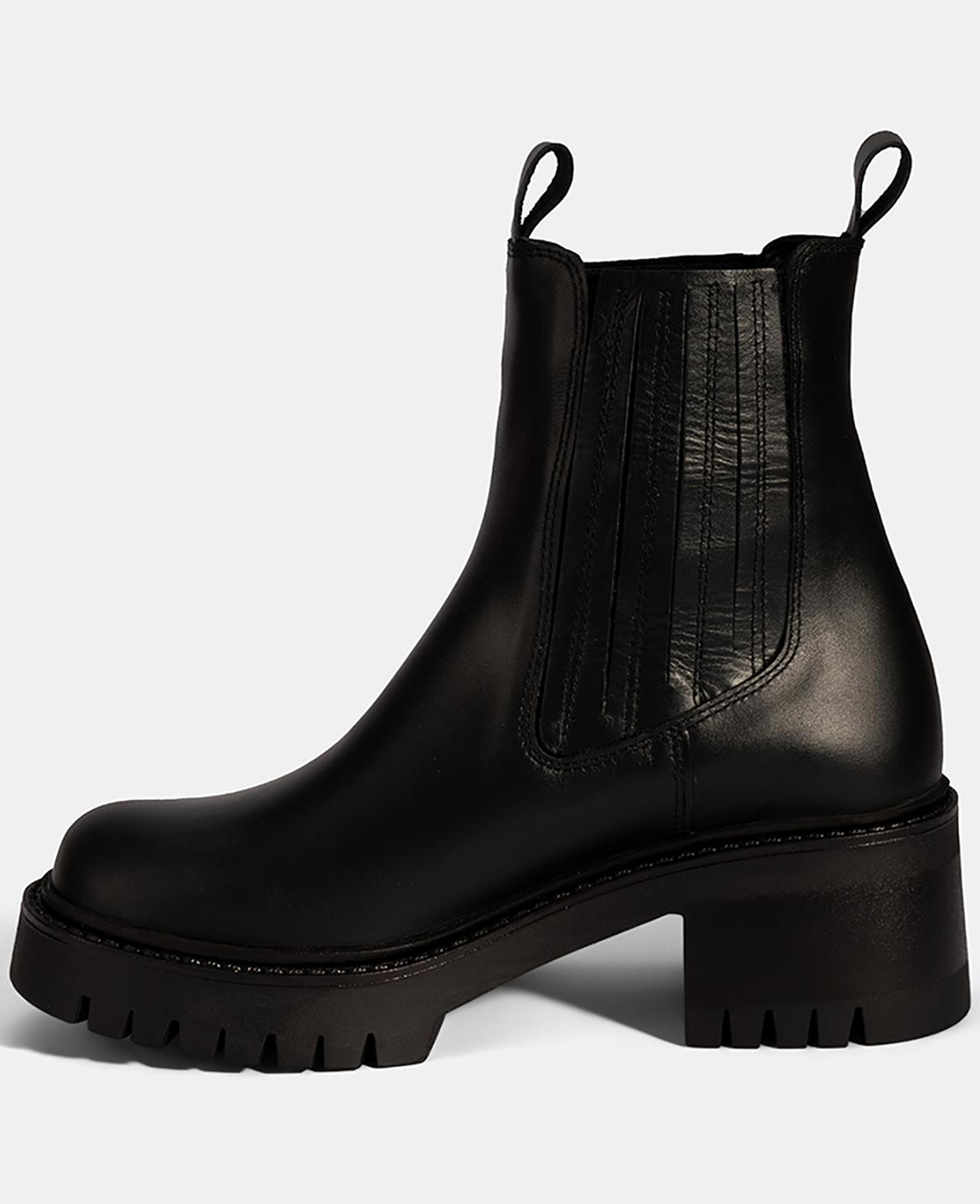 Kadın Siyah Lastikli Topuklu Deri Chelsea Bot