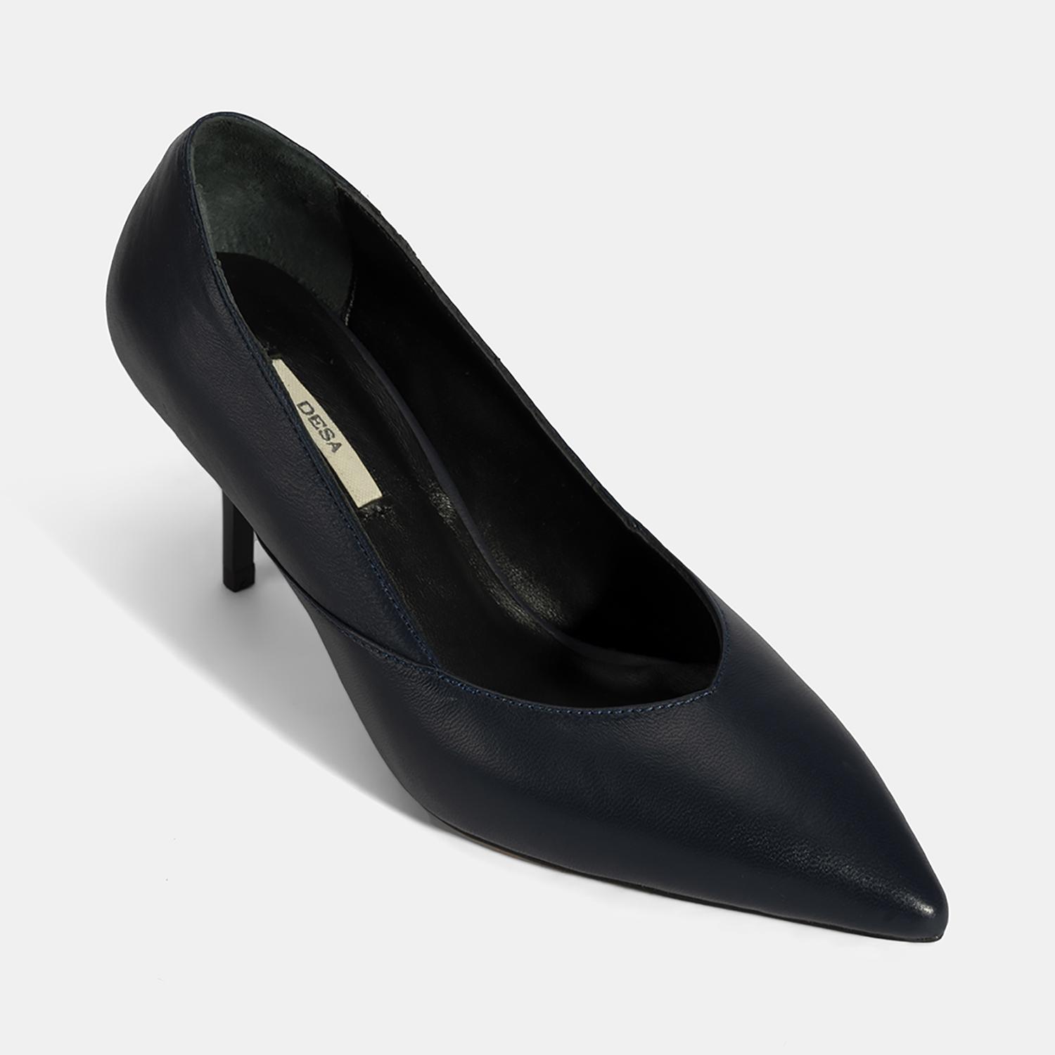 Kadın Lacivert Deri Topuklu Klasik Ayakkabı