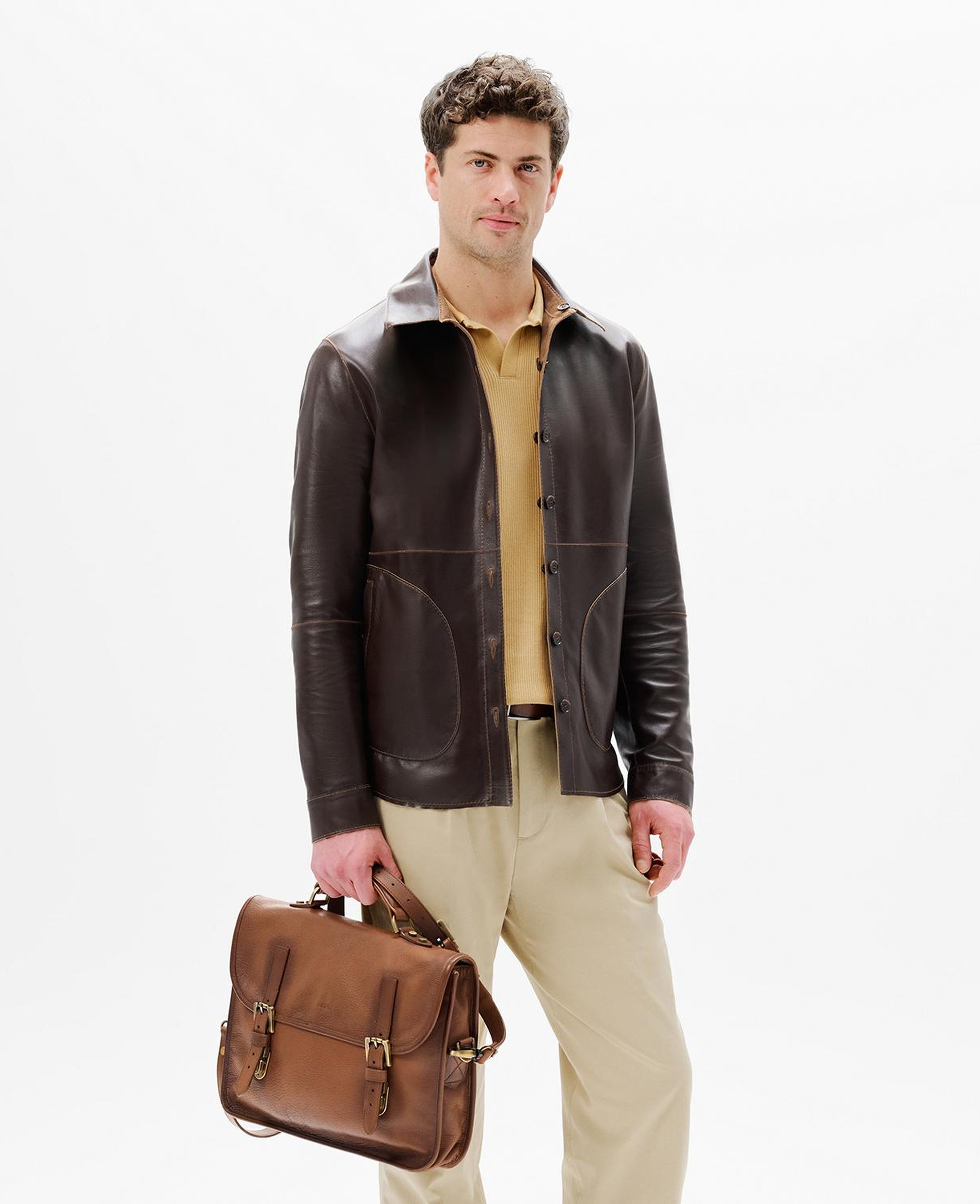 Erkek Taba / Kahve Çift Taraflı Deri Gömlek Ceket
