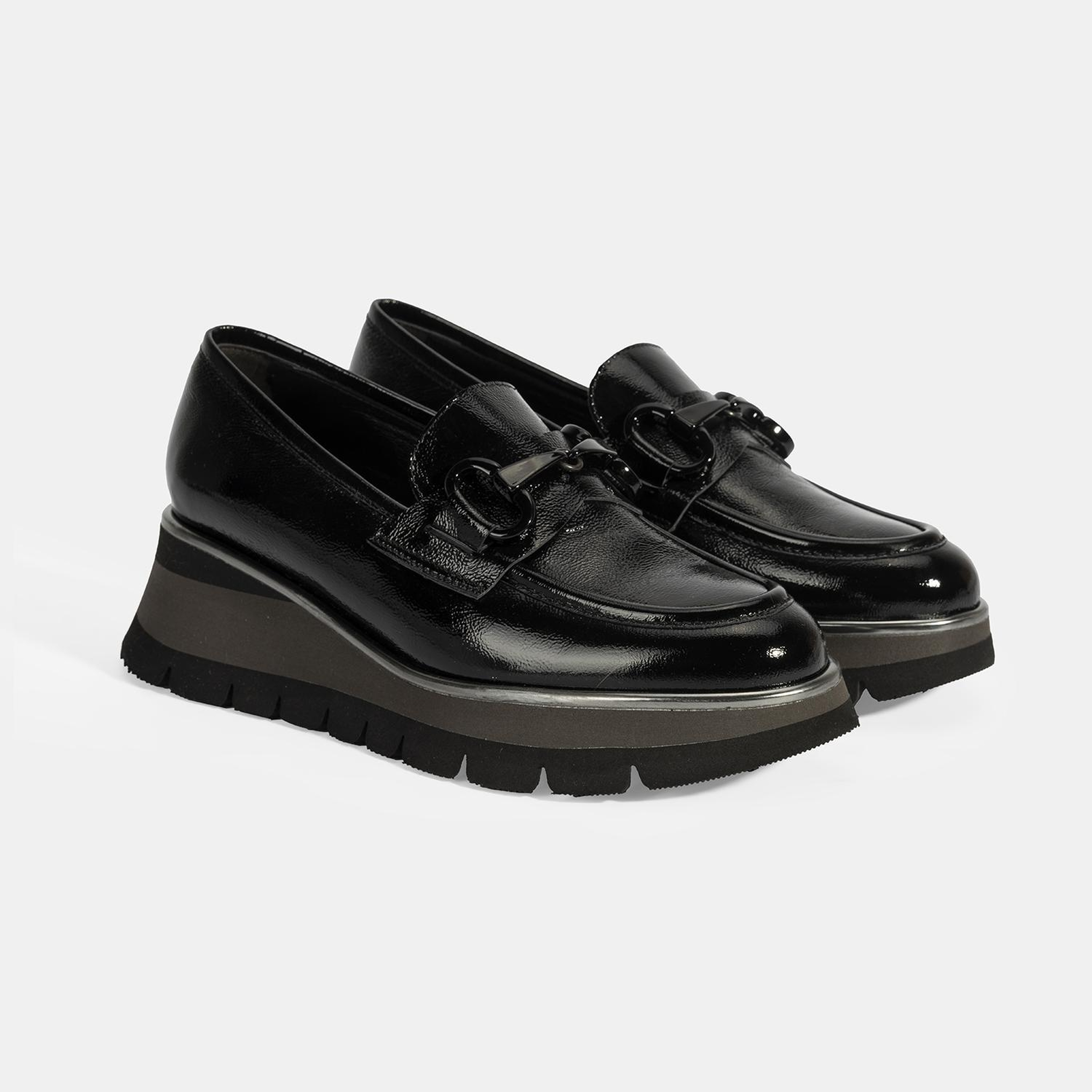 Luca Grossi Kadın Siyah Toka Detaylı Dolgu Topuklu Rugan Loafer