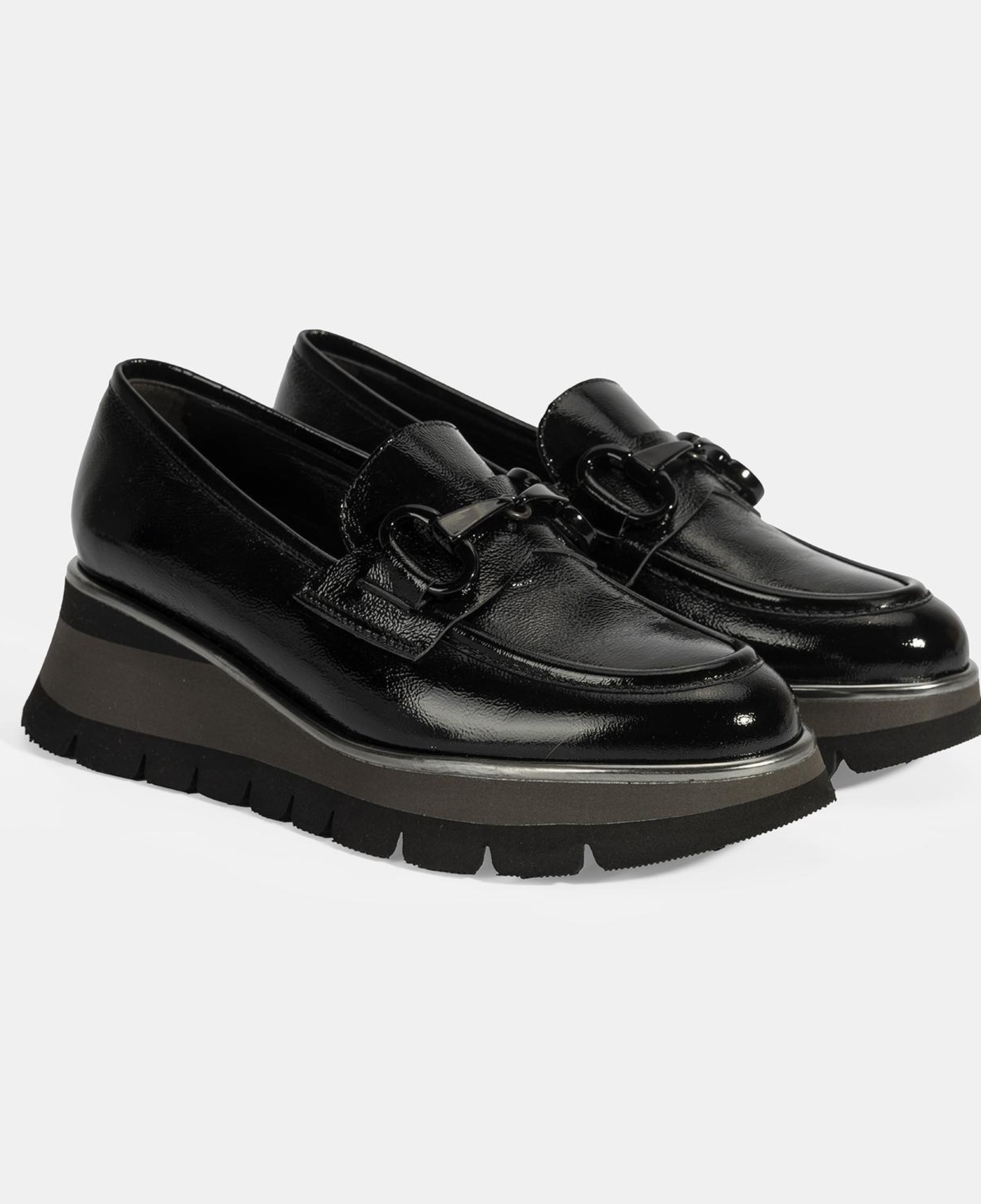 Luca Grossi Kadın Siyah Toka Detaylı Dolgu Topuklu Rugan Loafer