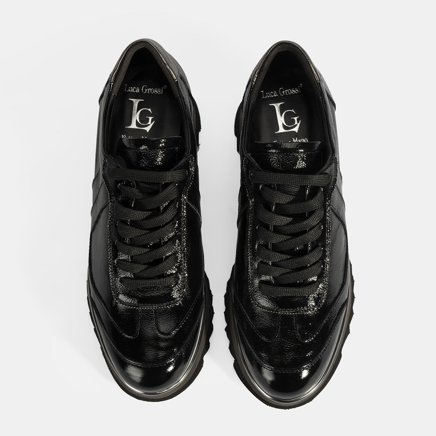 Luca Grossi Kadın Siyah Bağcıklı Rugan Spor Ayakkabı