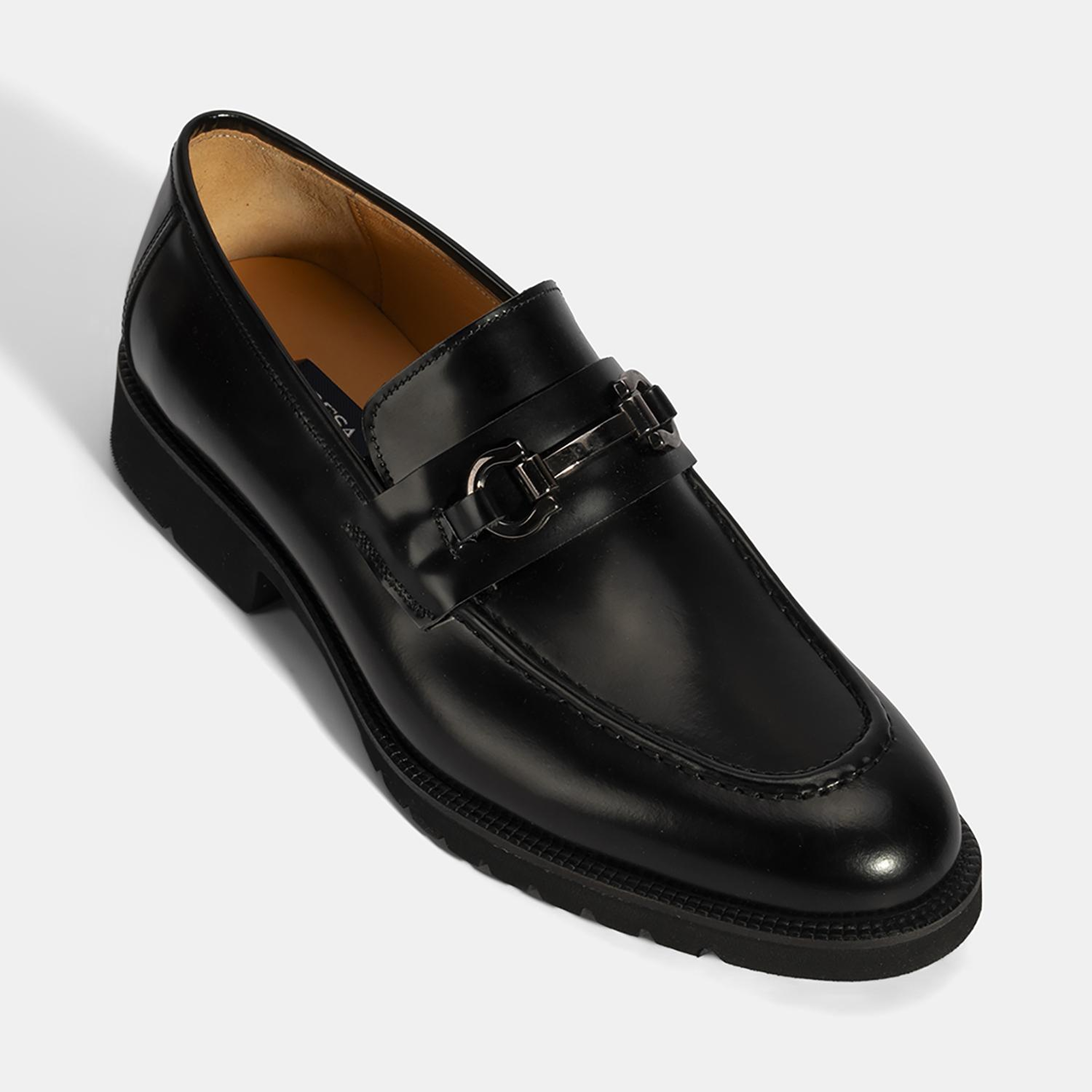 Erkek Siyah Metal Aksesuarlı Deri Loafer