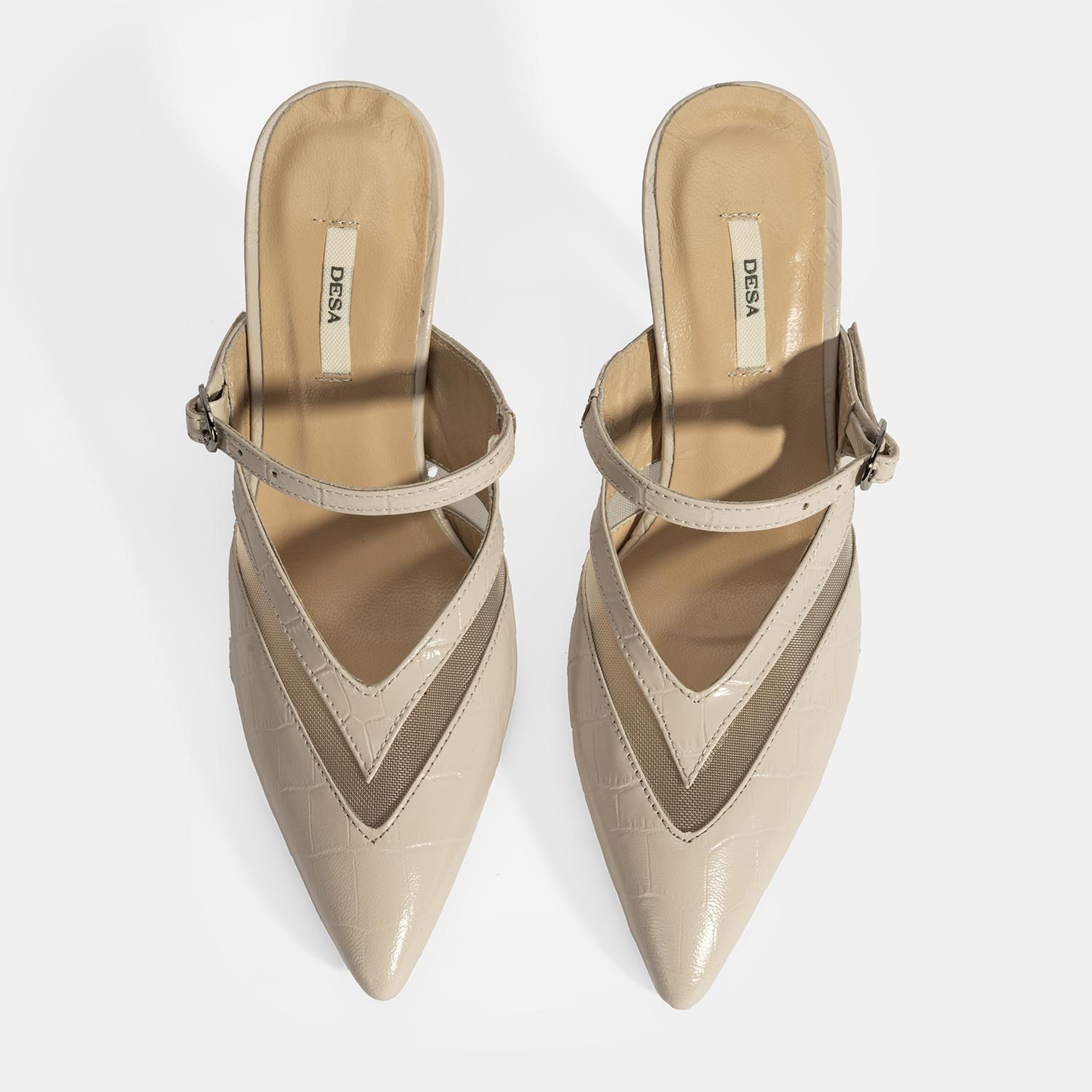 Kadın Krem Ayarlanabilir Tokalı Deri Abiye Topuklu Terlik