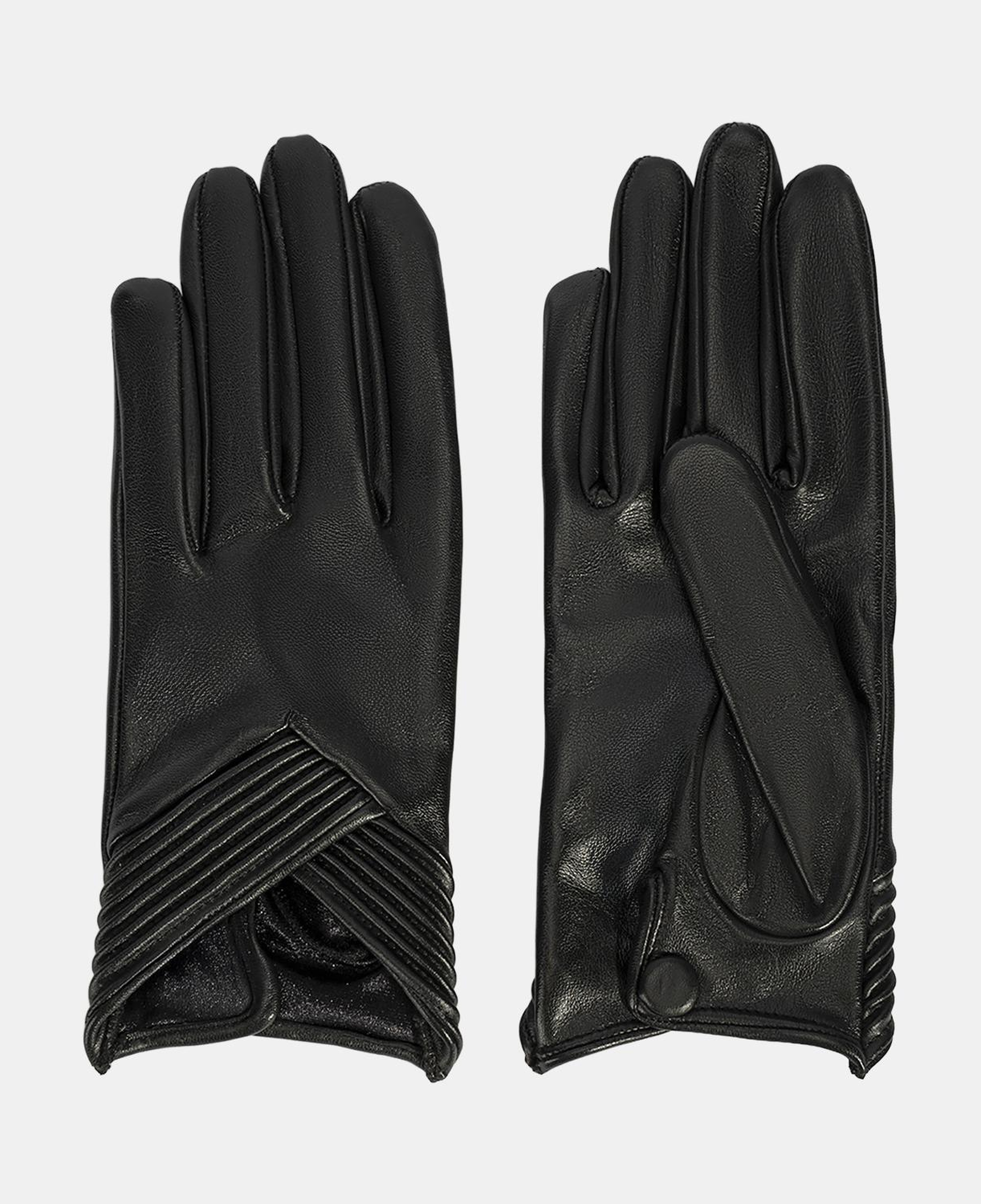 Kadın Siyah Lastik Detaylı Deri Eldiven