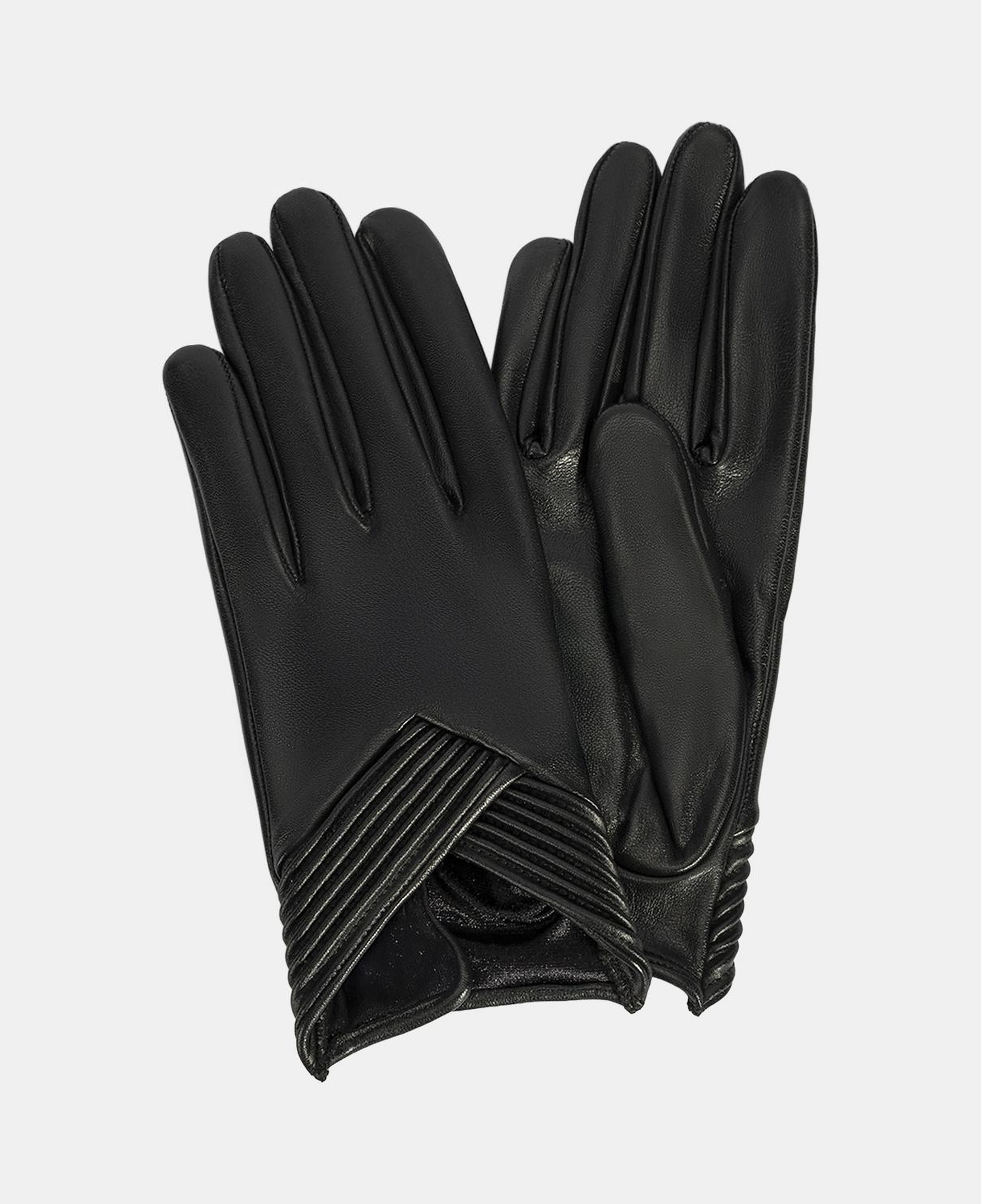 Kadın Siyah Lastik Detaylı Deri Eldiven