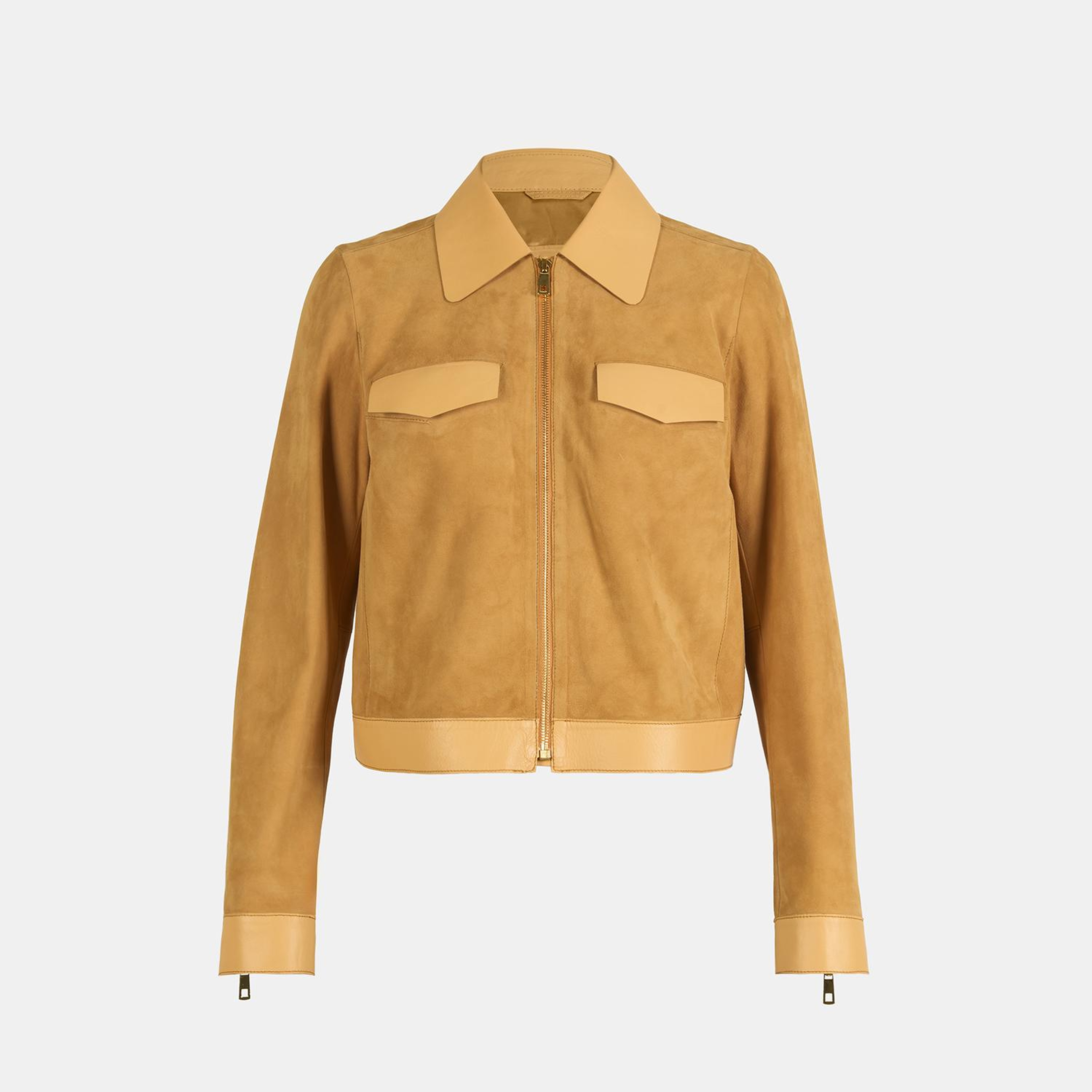Limited Edition Kadın Turuncu Deri Detaylı Fermuarlı Süet Ceket