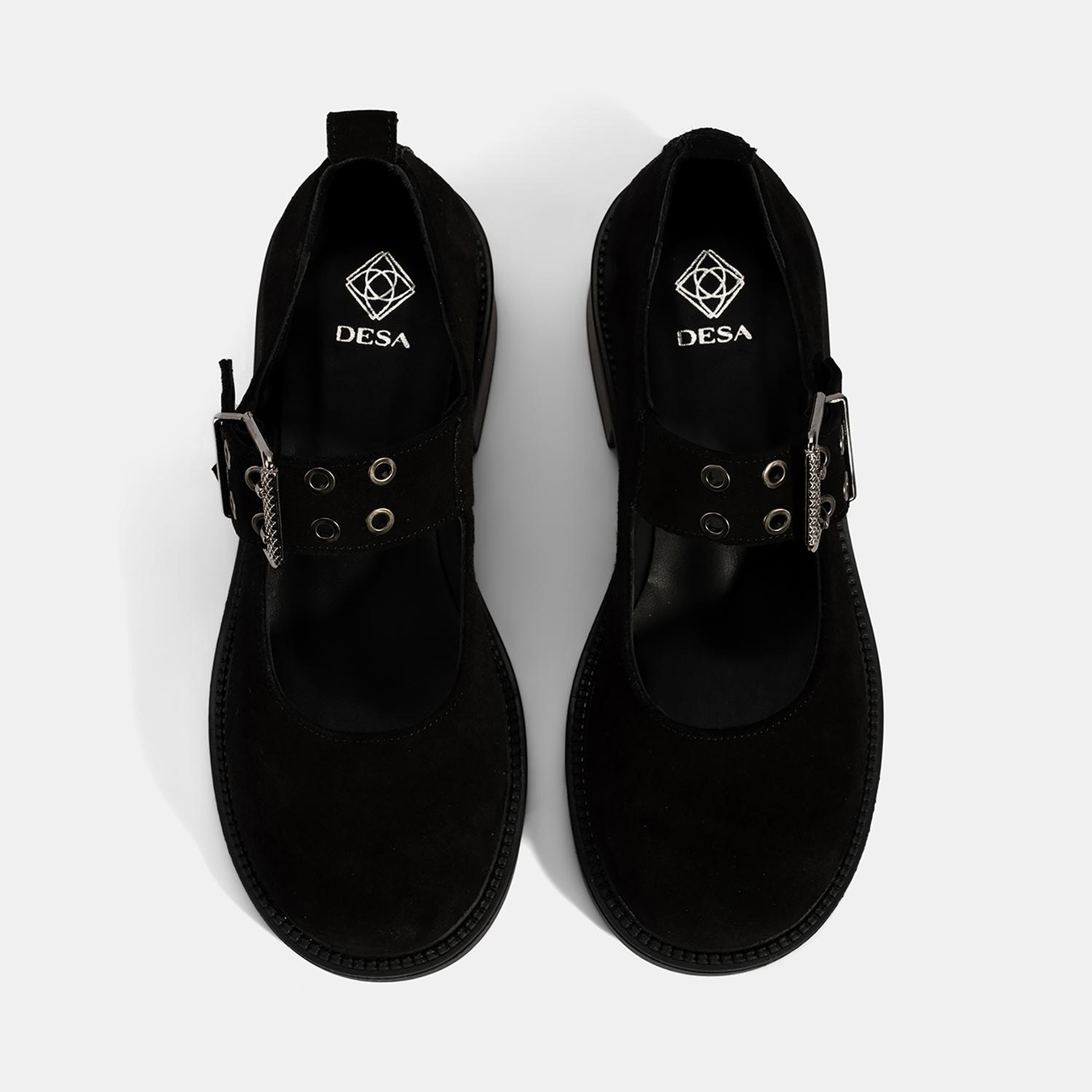 Kadın Siyah Ayarlanabilir Metal Tokalı Mary Jane Süet Ayakkabı