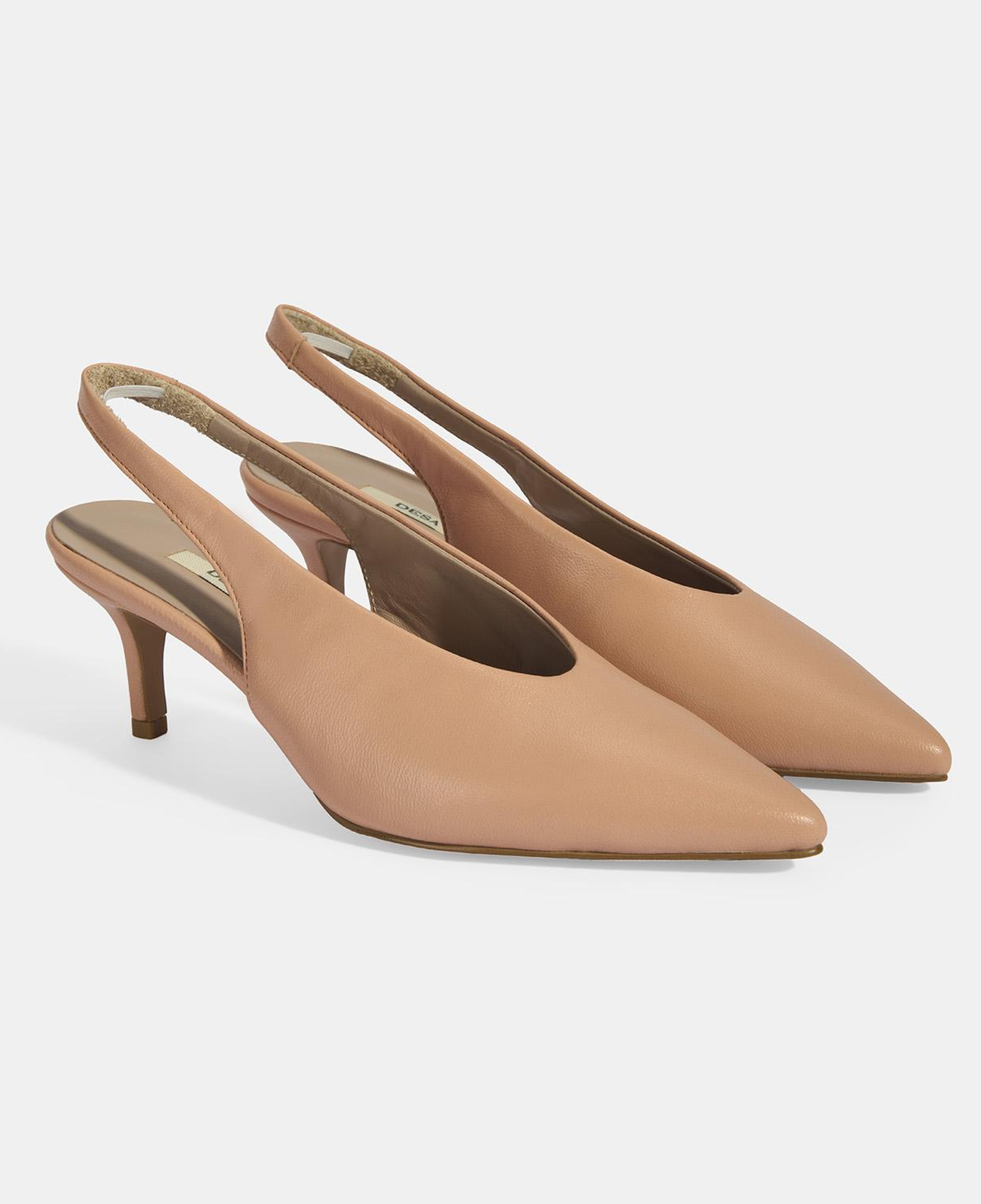Kadın Pudra Slingback Deri Topuklu Ayakkabı