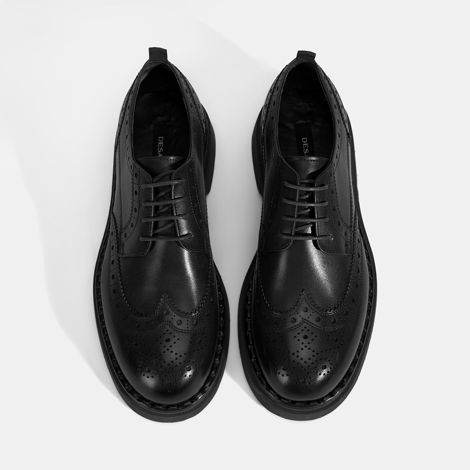 Erkek Siyah Bağcıklı Deri Klasik Ayakkabı