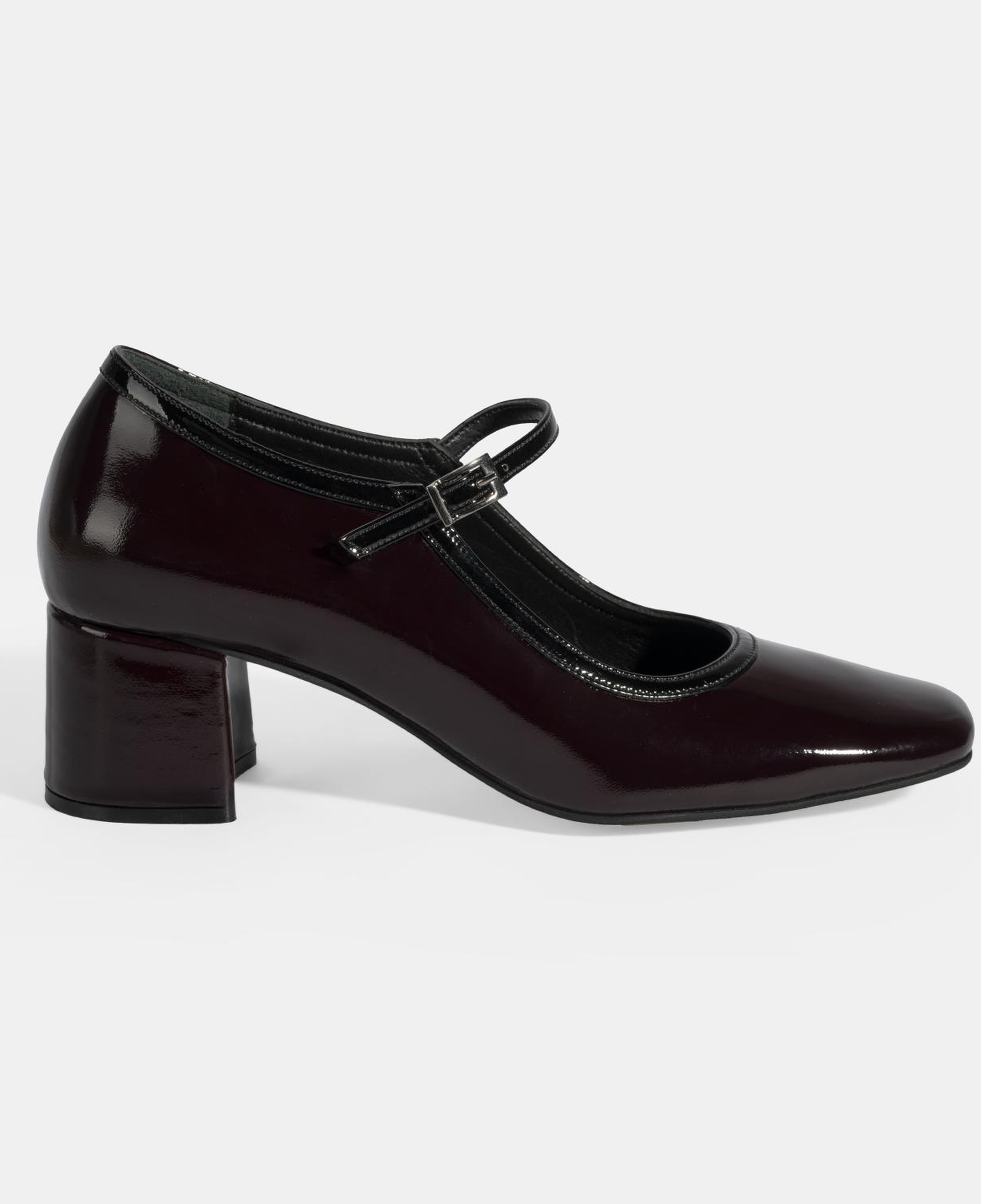 Kadın Bordo Ayarlanabilir Tokalı Kalın Topuklu Klasik Ayakkabı