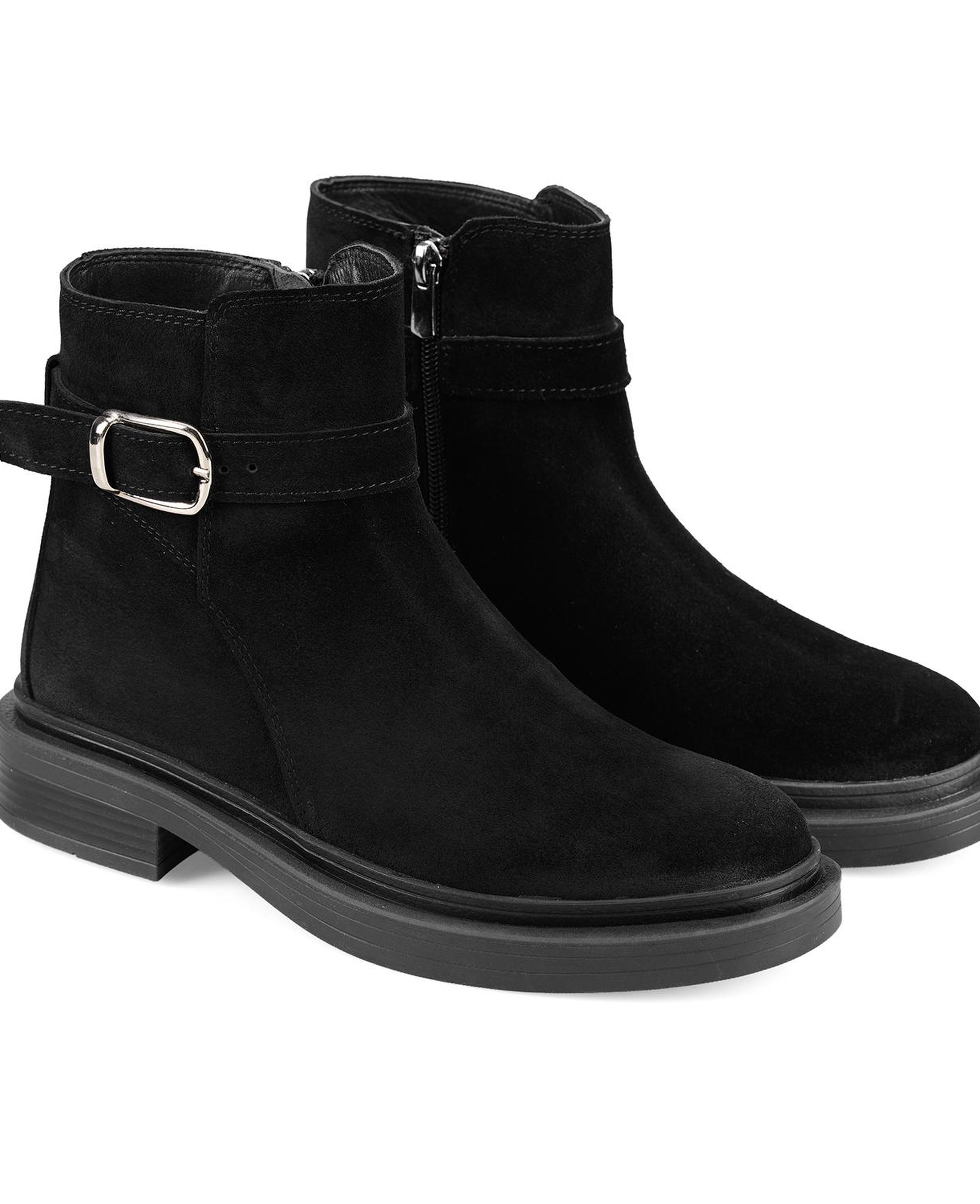 Kadın Siyah Kemer Aksesuarlı Süet Bot