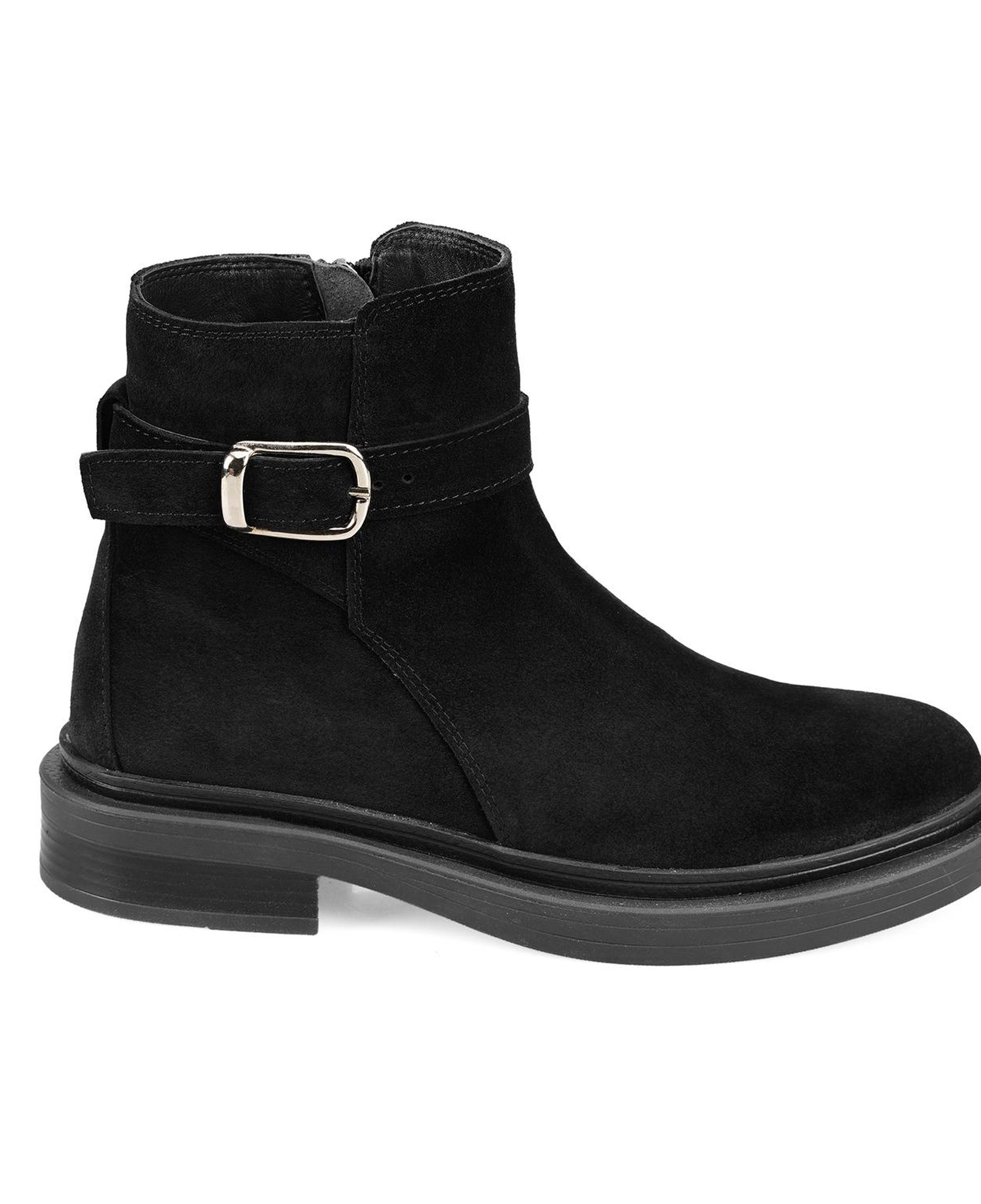 Kadın Siyah Kemer Aksesuarlı Süet Bot