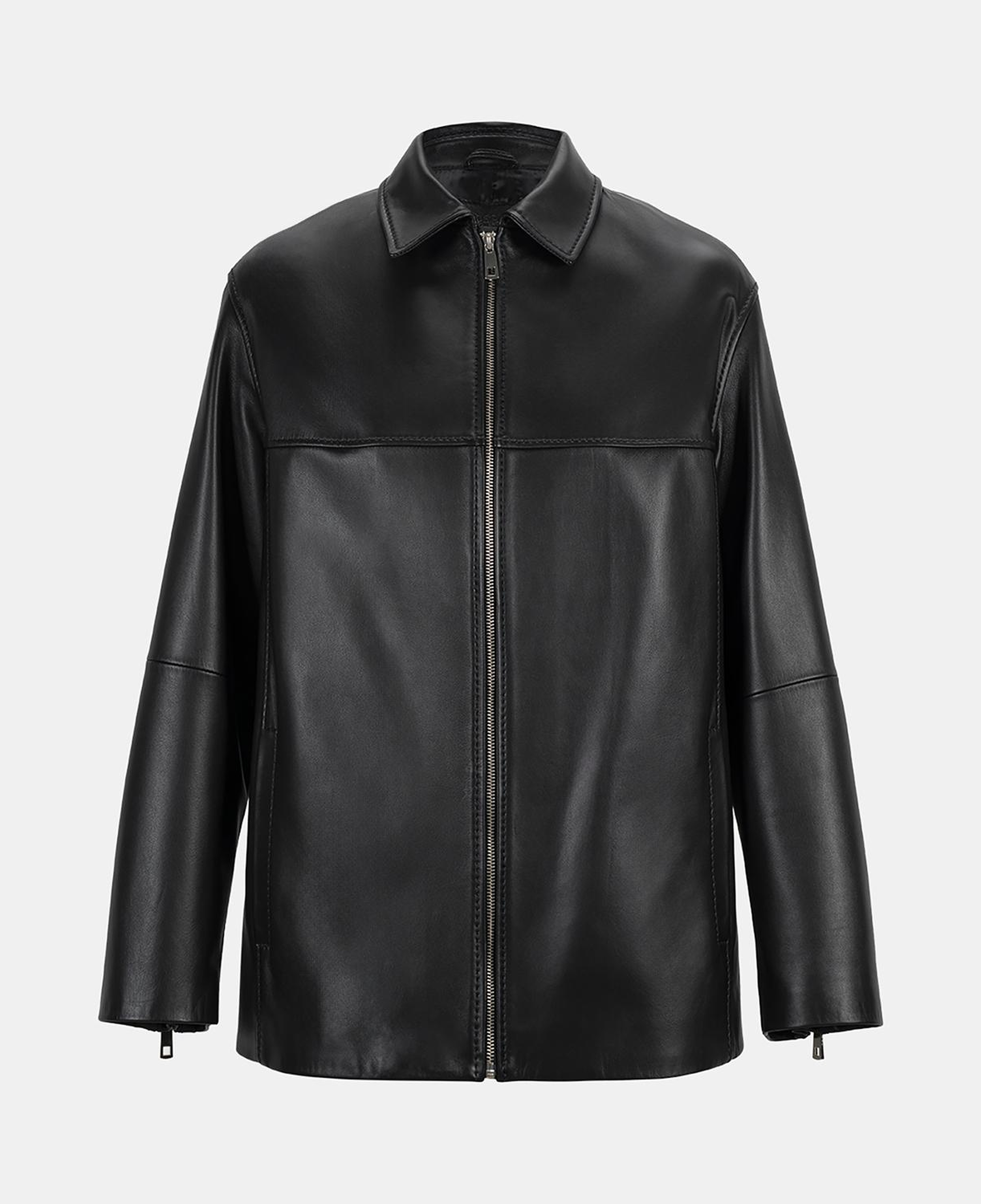 Kadın Siyah Gömlek Yakalı Deri Ceket