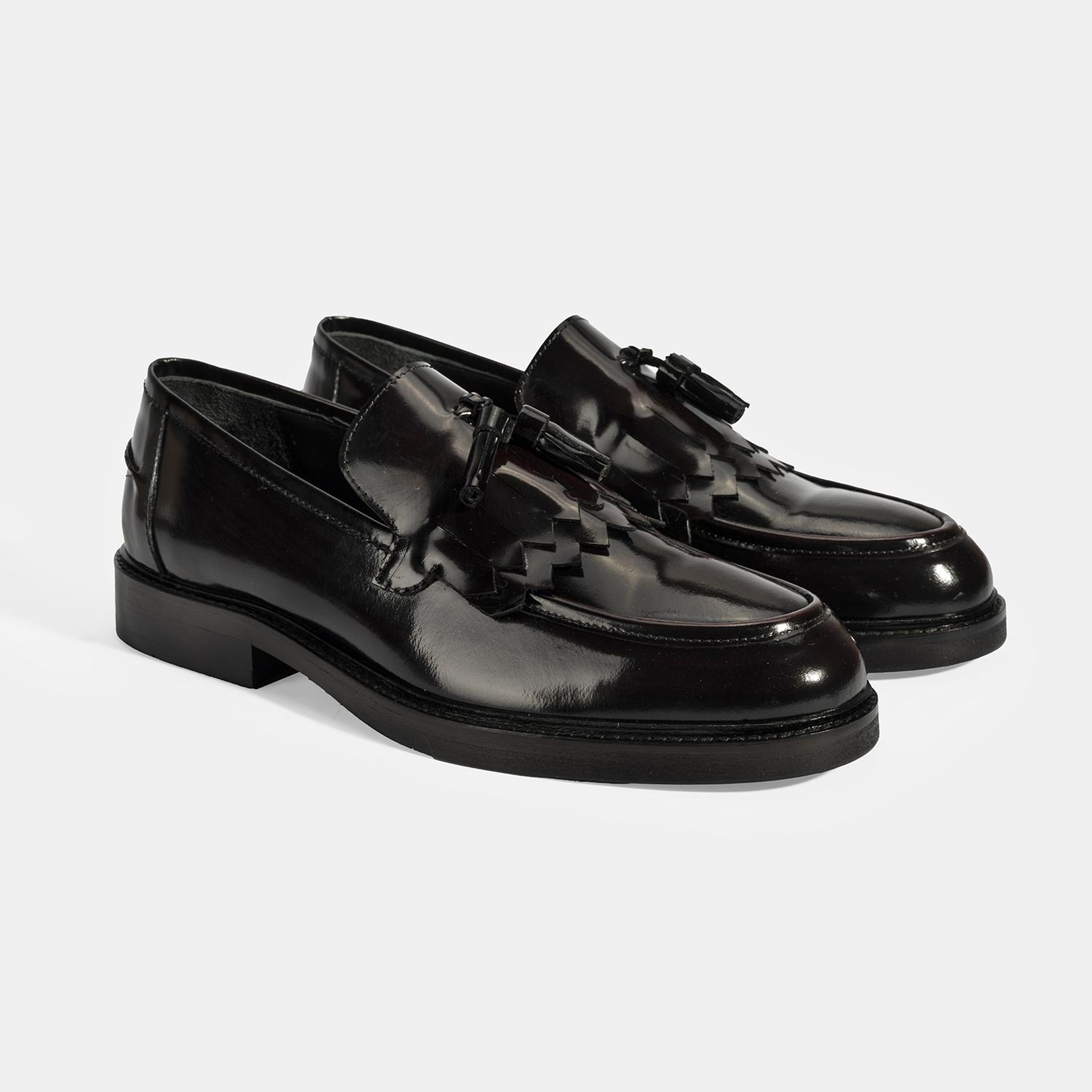 Erkek Bordo Püskül Detaylı Deri Loafer