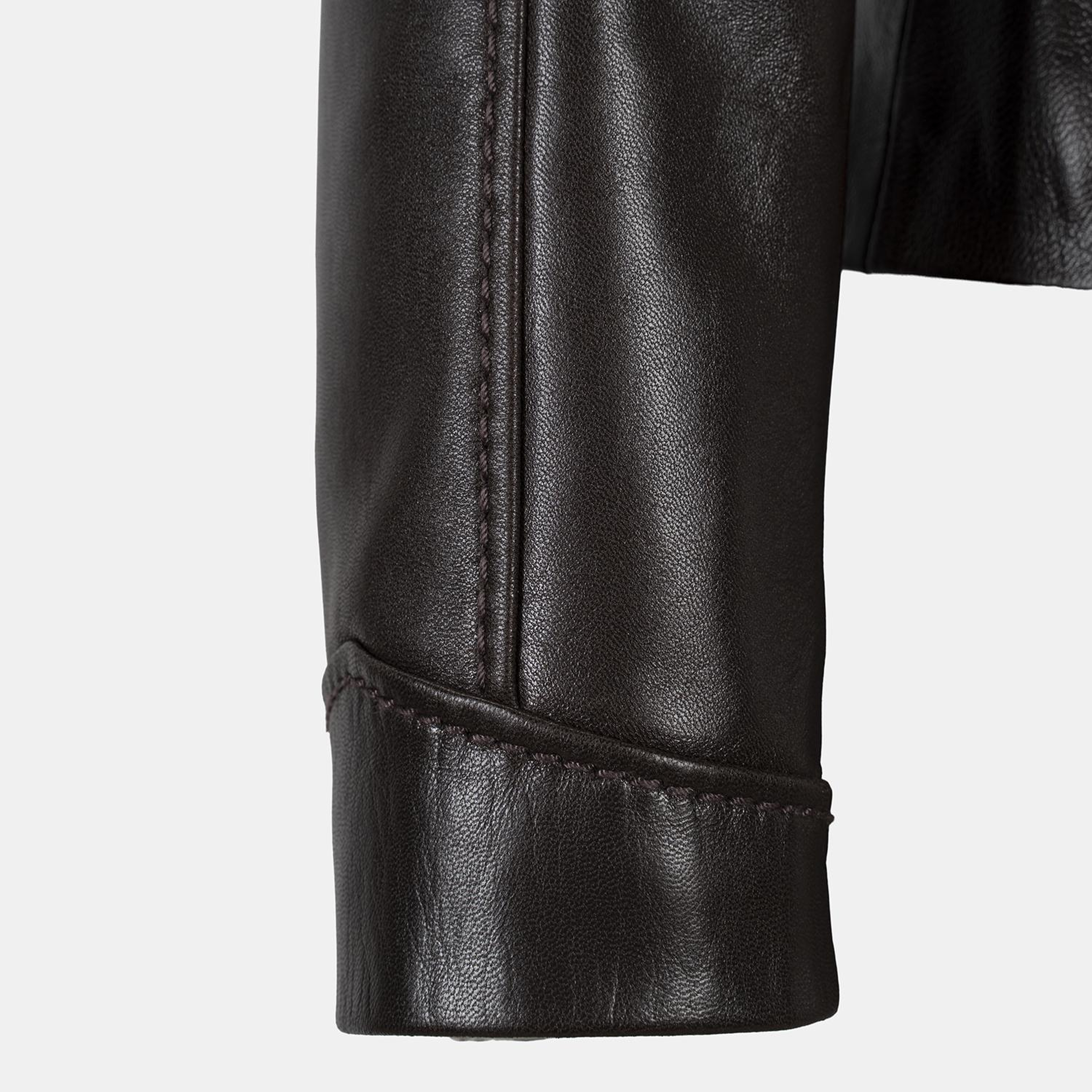 Kadın Koyu Kahve Hakim Yakalı Fit Deri Ceket