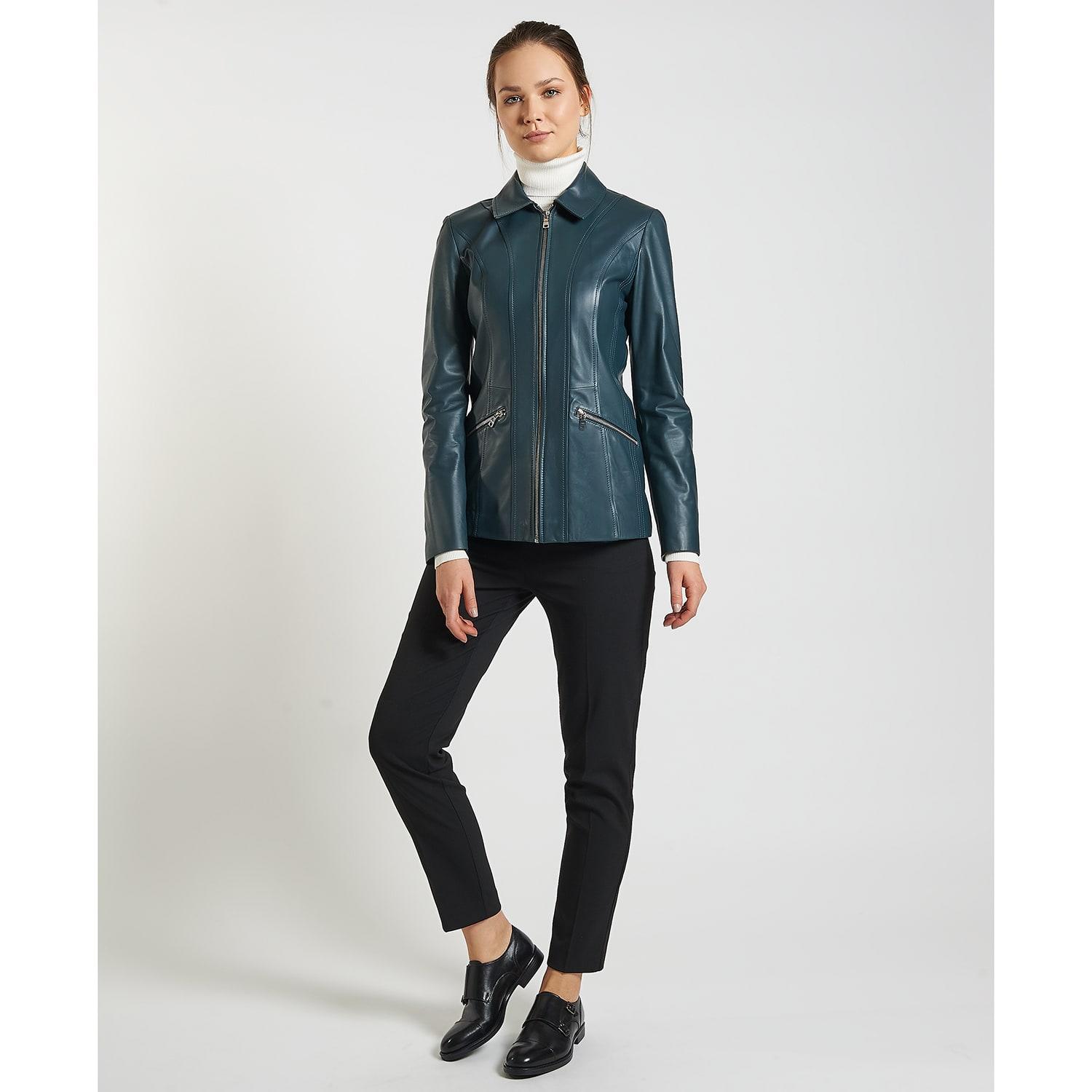 Yeşil Jaxie Kadın Deri Ceket