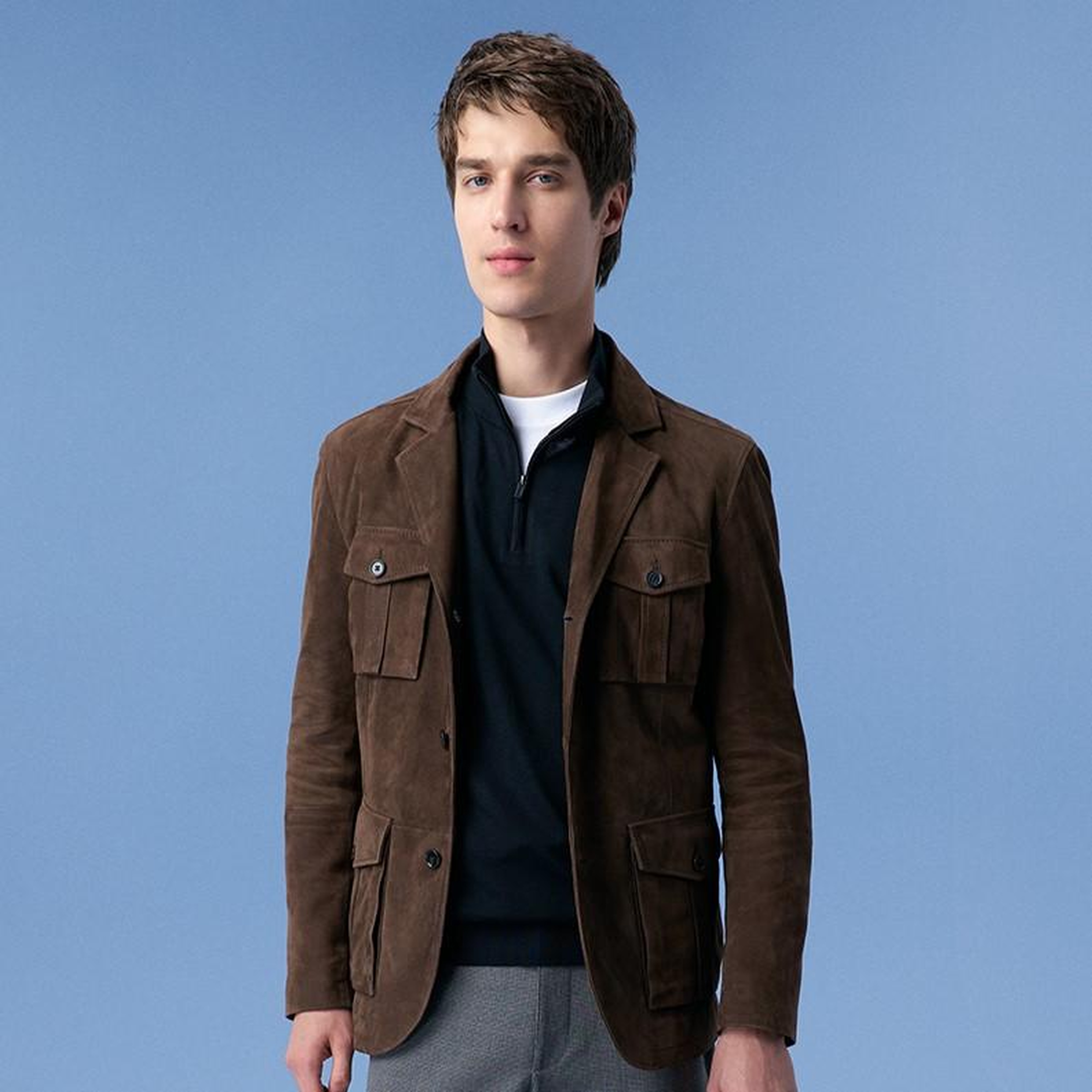 Antonin Kahve Erkek Süet Deri Safari Ceket