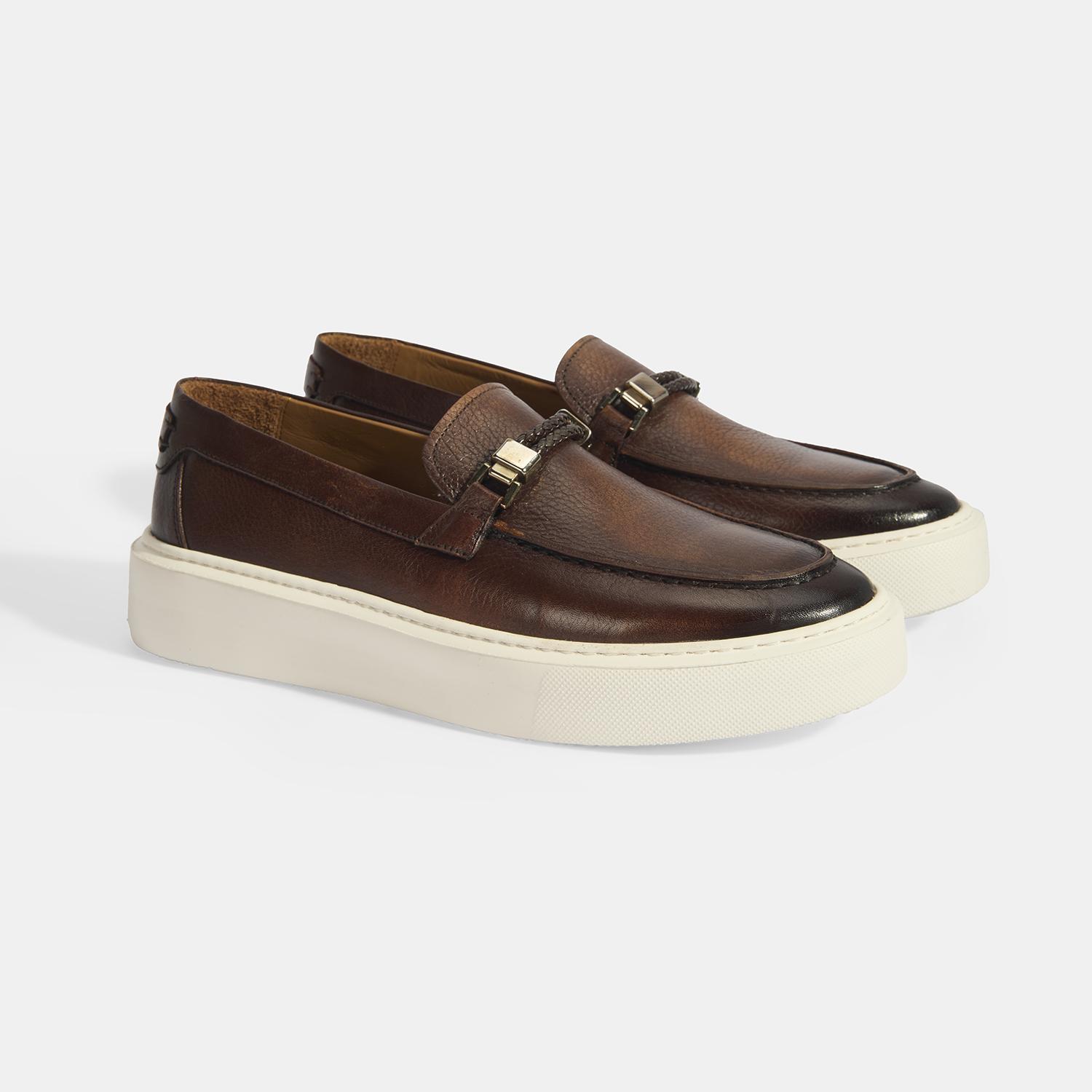 Erkek Taba Toka Aksesuarlı Deri Loafer