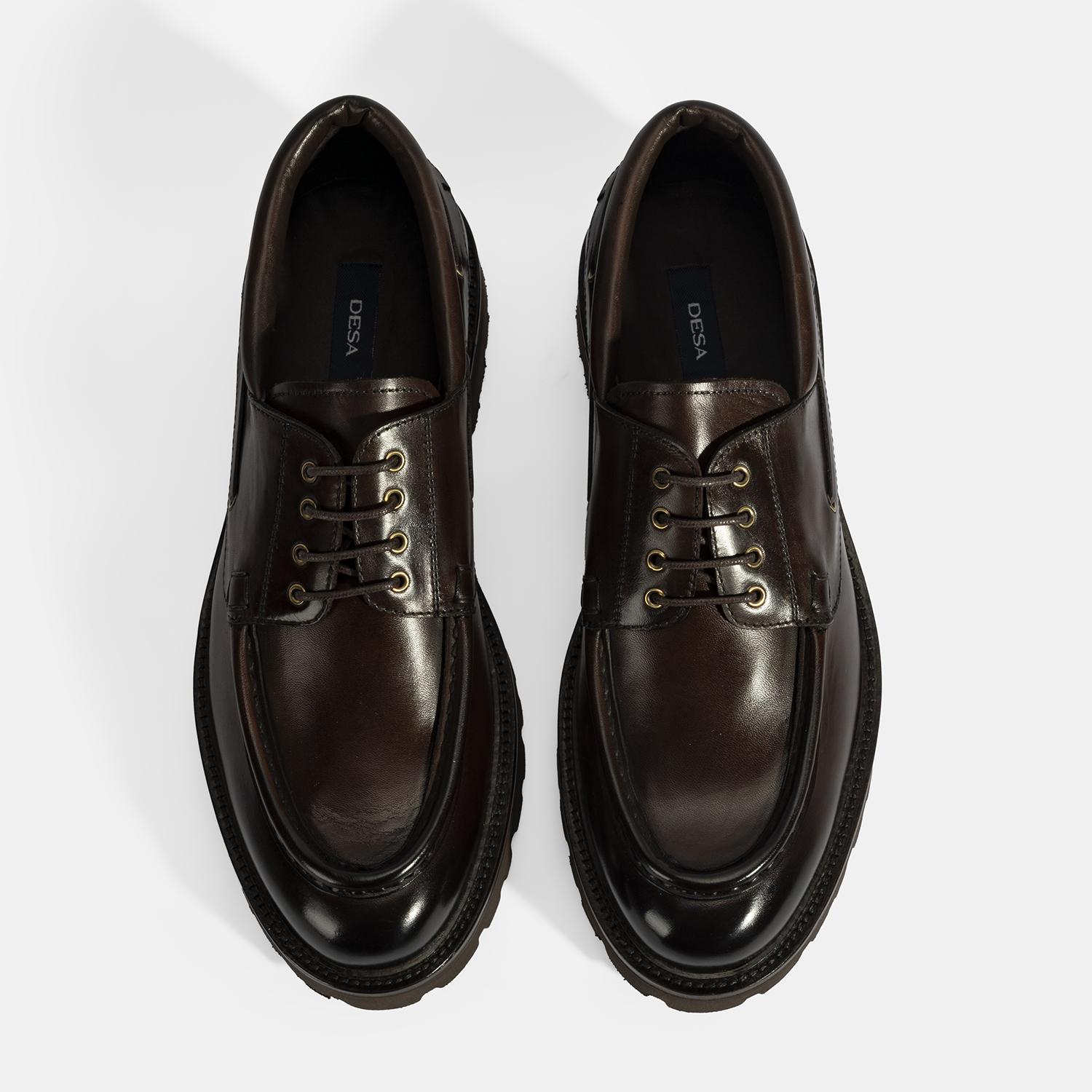 Erkek Kahve Bağcıklı Deri Günlük Ayakkabı