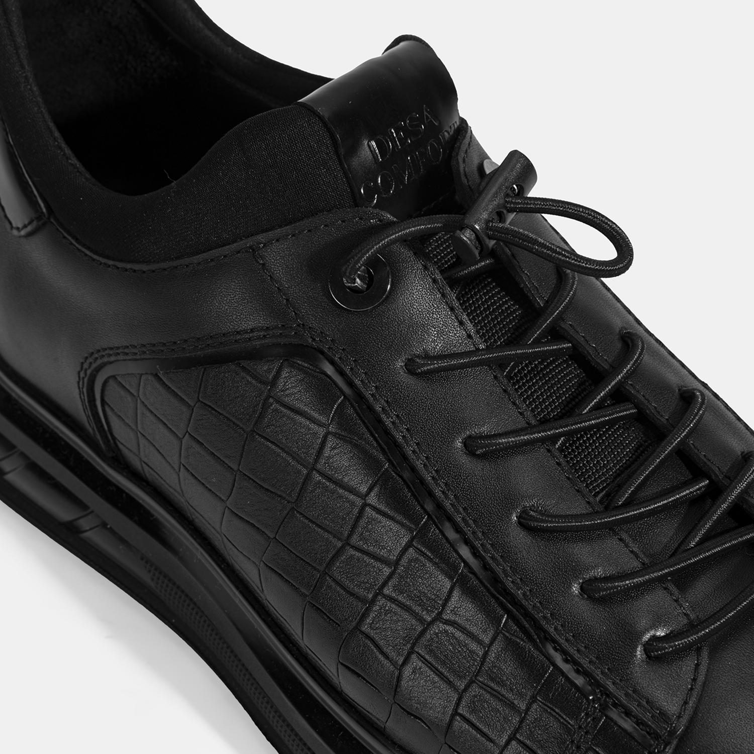 Erkek Siyah DesaComfort Bağcıklı Deri Günlük Ayakkabı