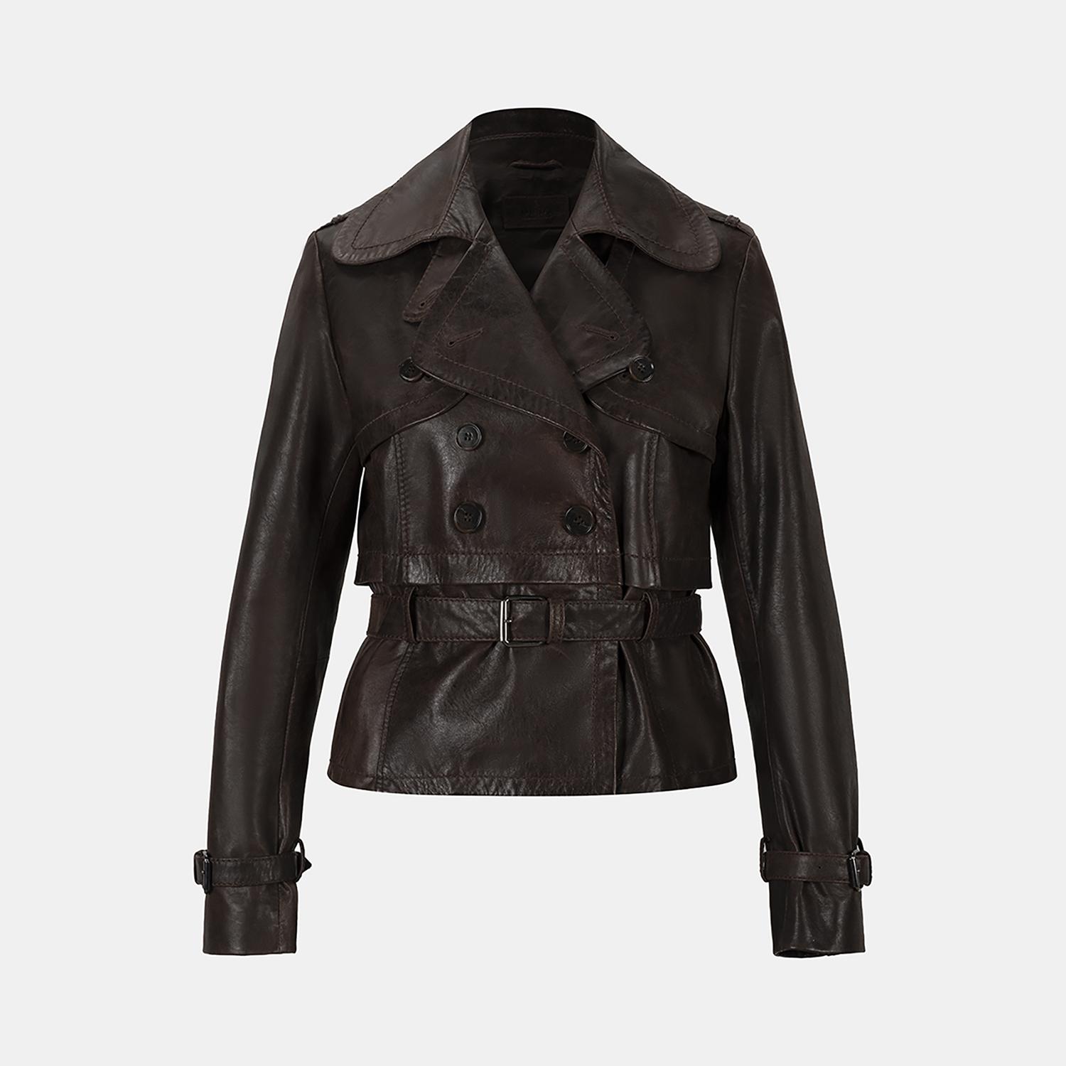 DESA Kadın Kahve Yakalı Deri Kısa Trençkot