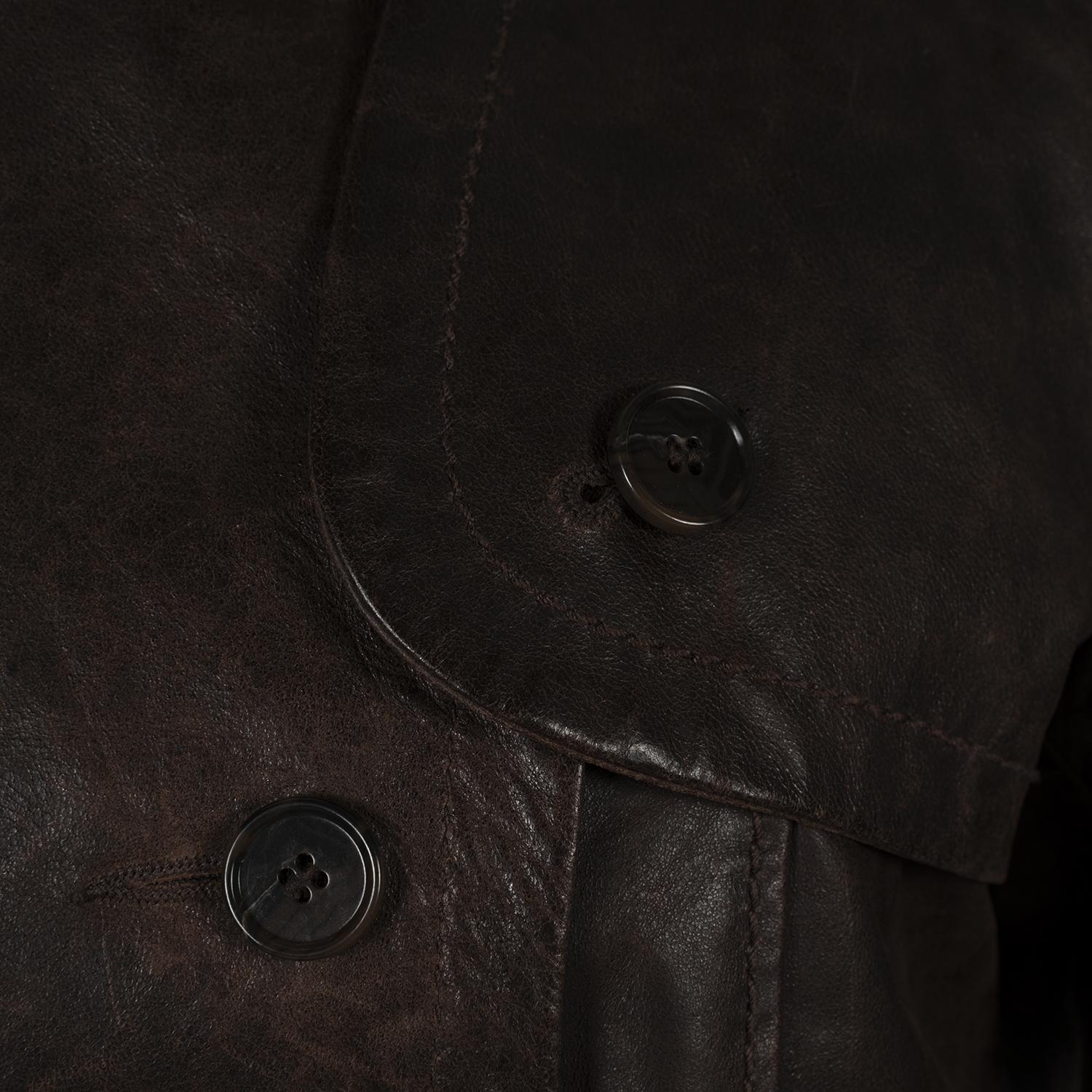 DESA Kadın Kahve Yakalı Deri Kısa Trençkot