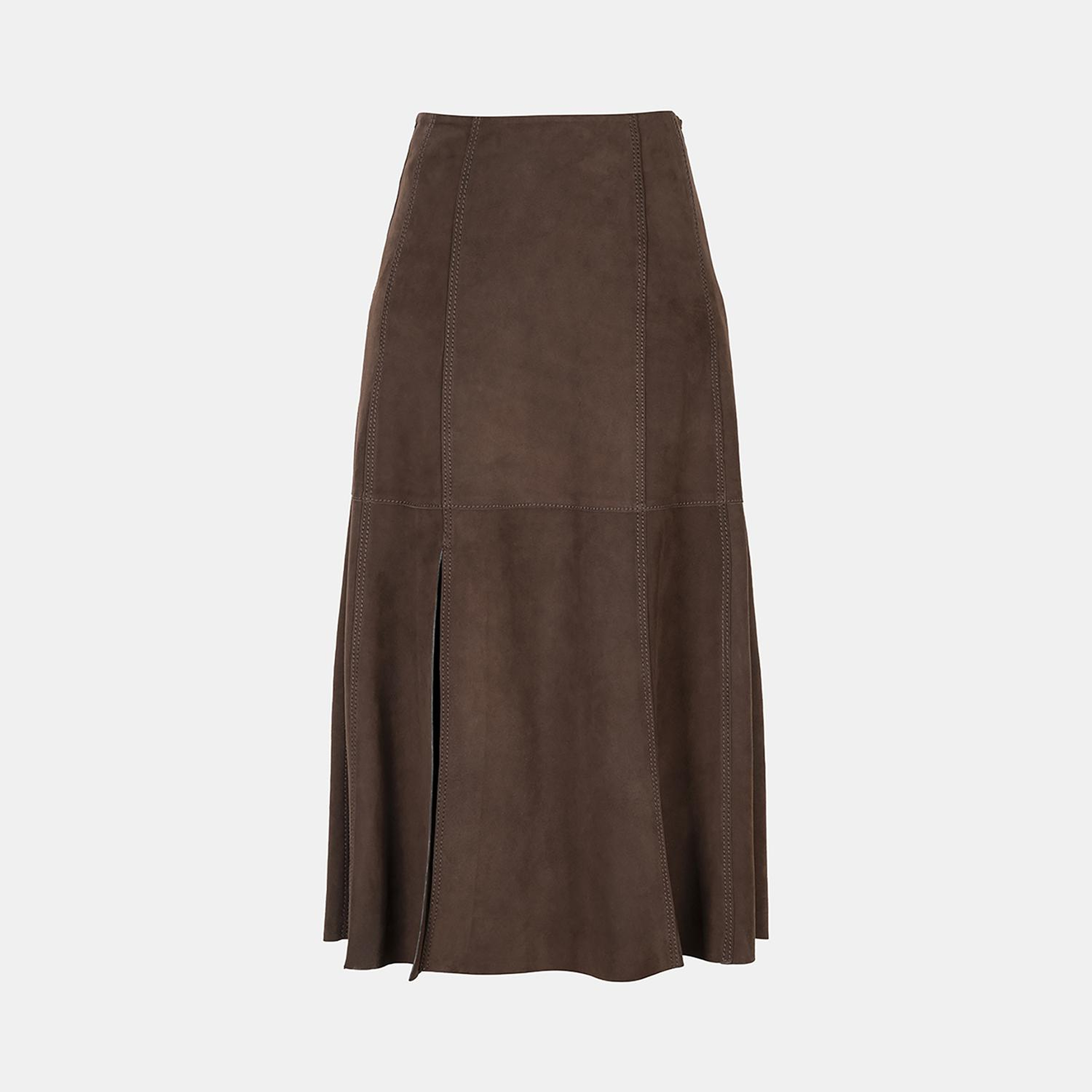 Kadın Kahve Yüksek Bel Midi Boy Süet Etek