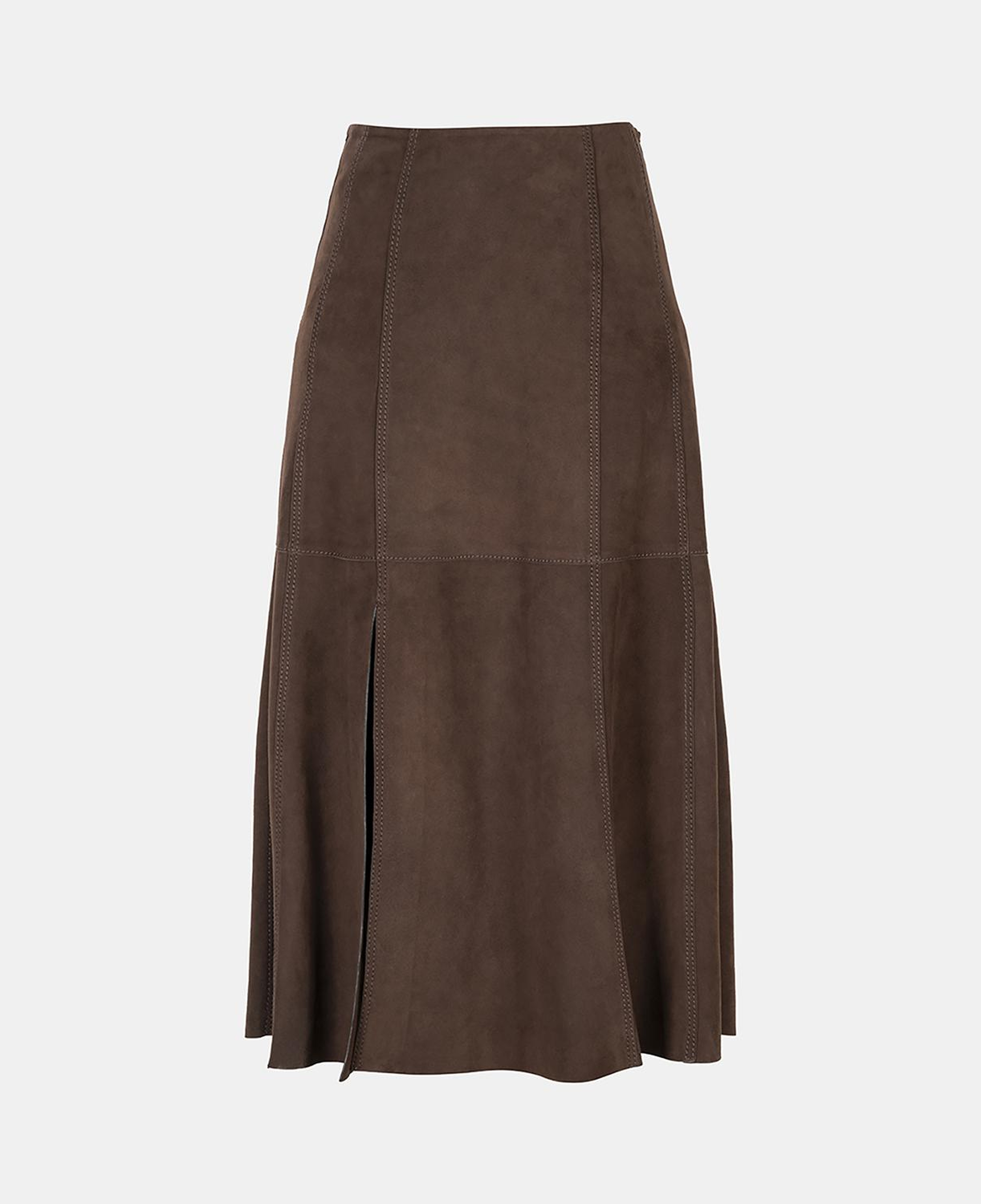 Kadın Kahve Yüksek Bel Midi Boy Süet Etek