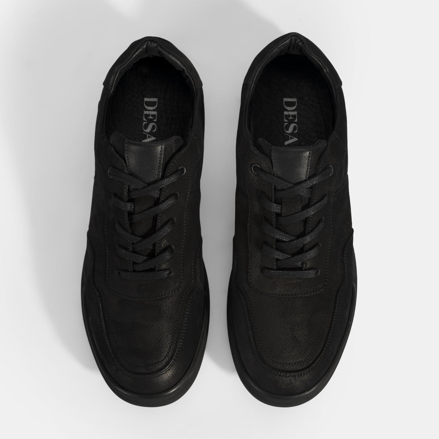 Erkek Siyah Bağcıklı Deri Spor Ayakkabı