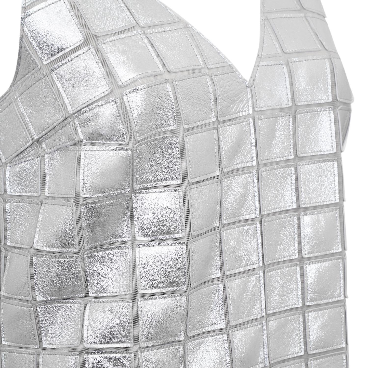 Selvaggia Gümüş Kadın Panelli Deri Elbise