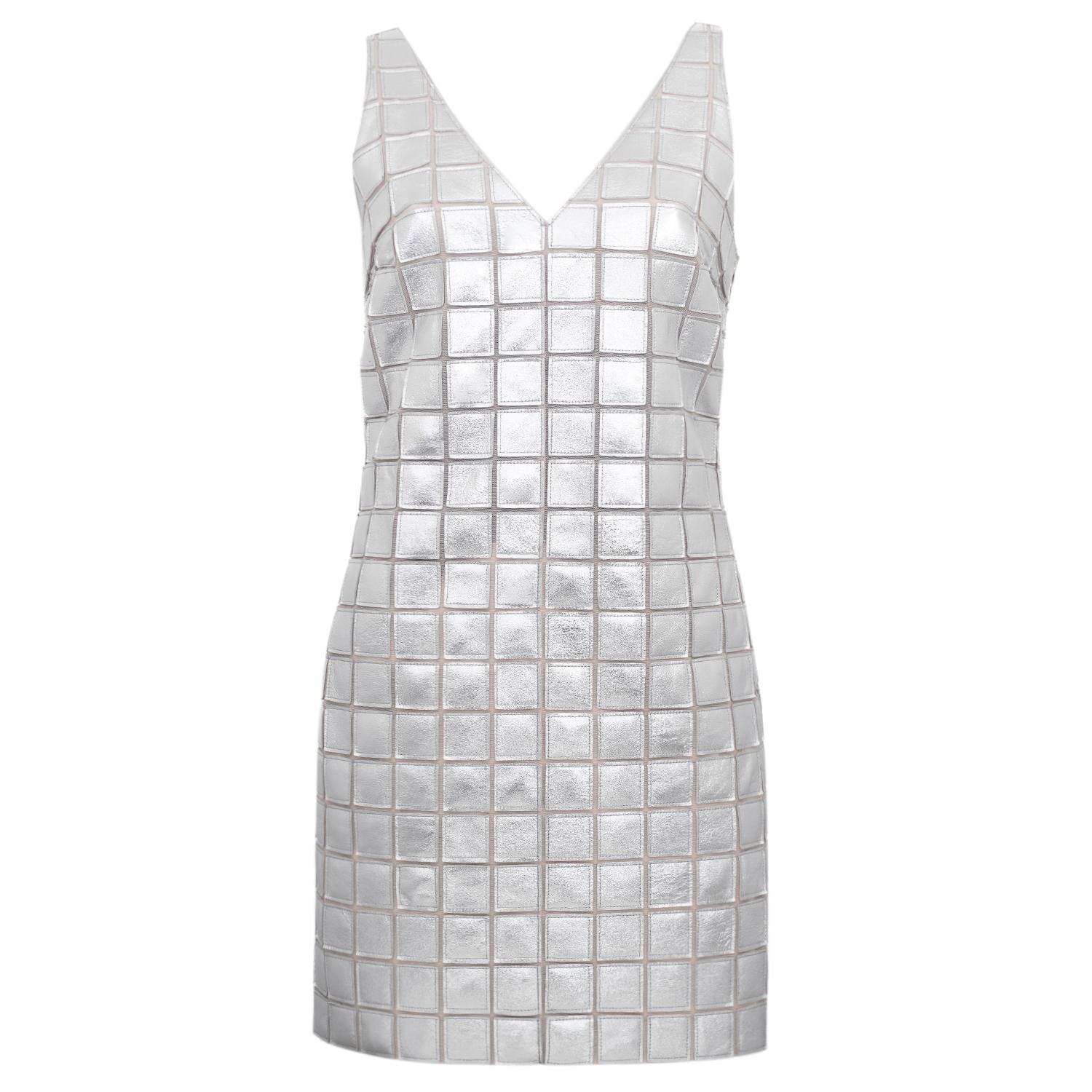 Selvaggia Gümüş Kadın Panelli Deri Elbise