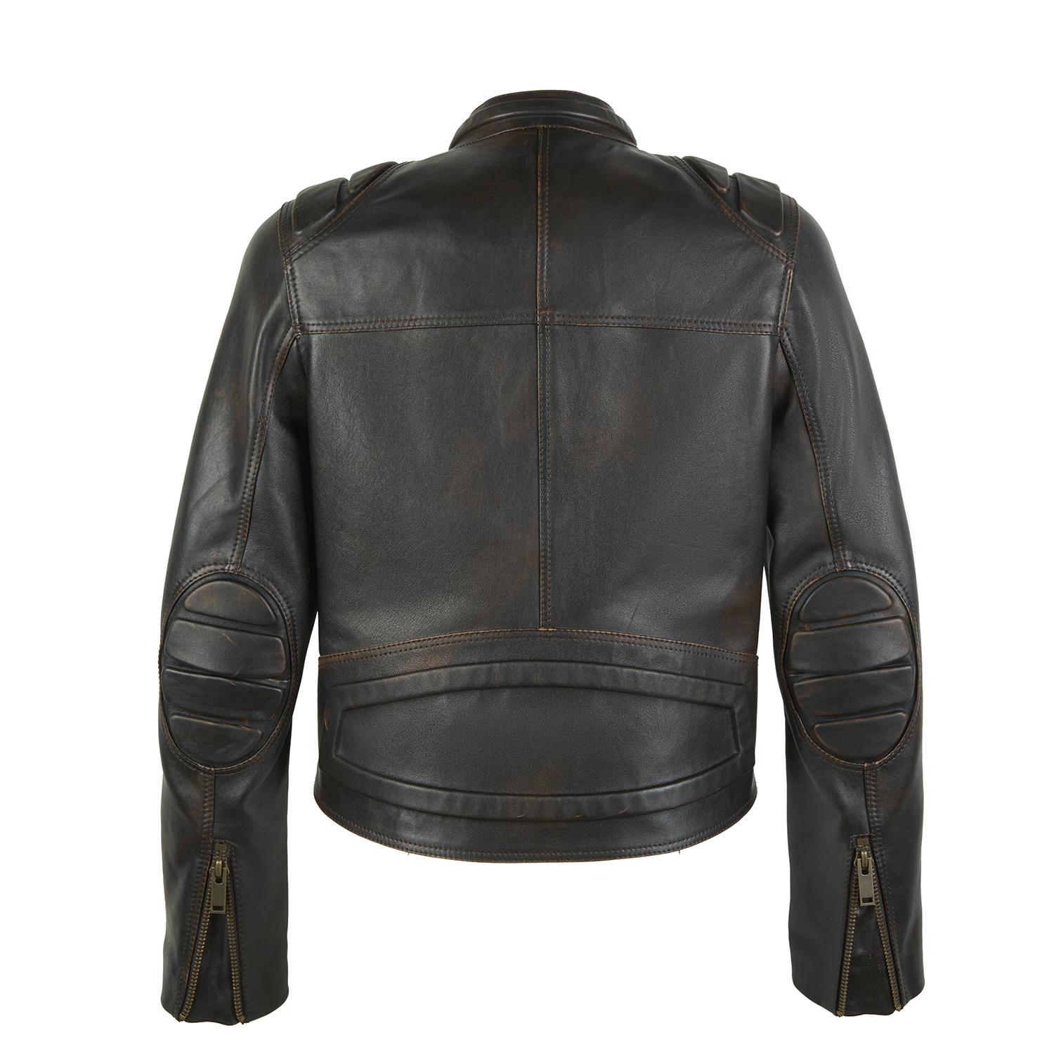 Meline Kahve Kadın Deri Biker Ceket