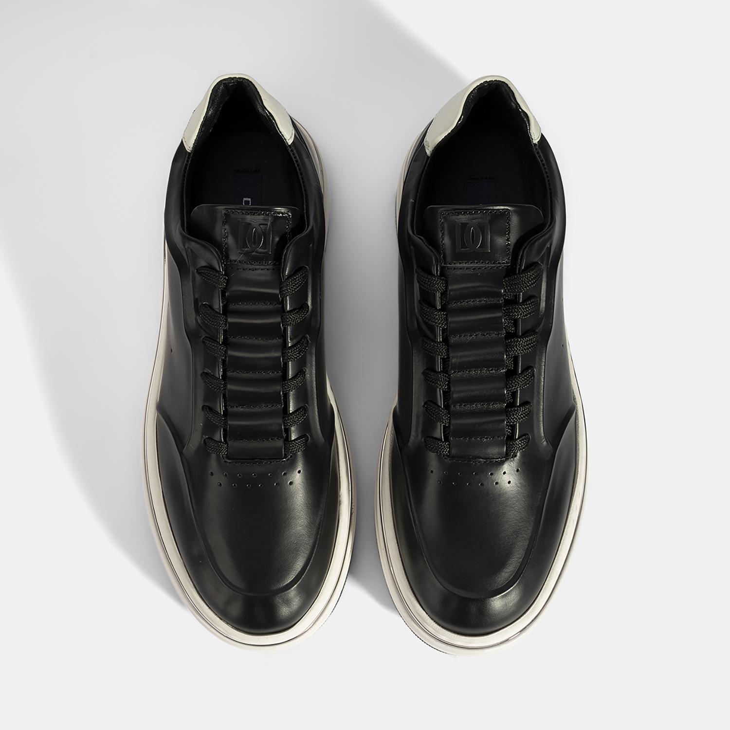 Erkek Siyah Bağcıklı Deri Spor Ayakkabı