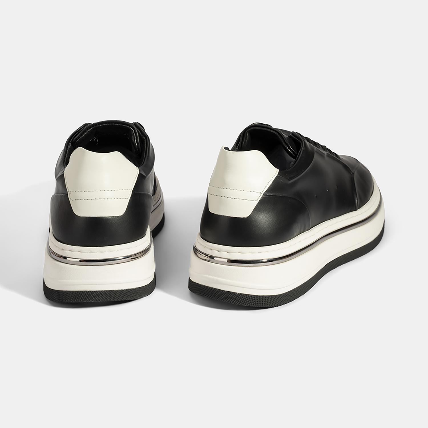 Erkek Siyah Bağcıklı Deri Spor Ayakkabı