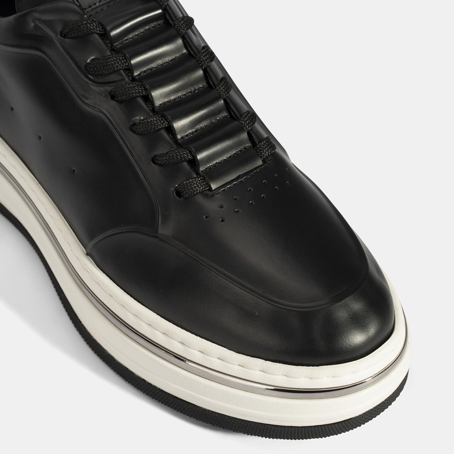 Erkek Siyah Bağcıklı Deri Spor Ayakkabı