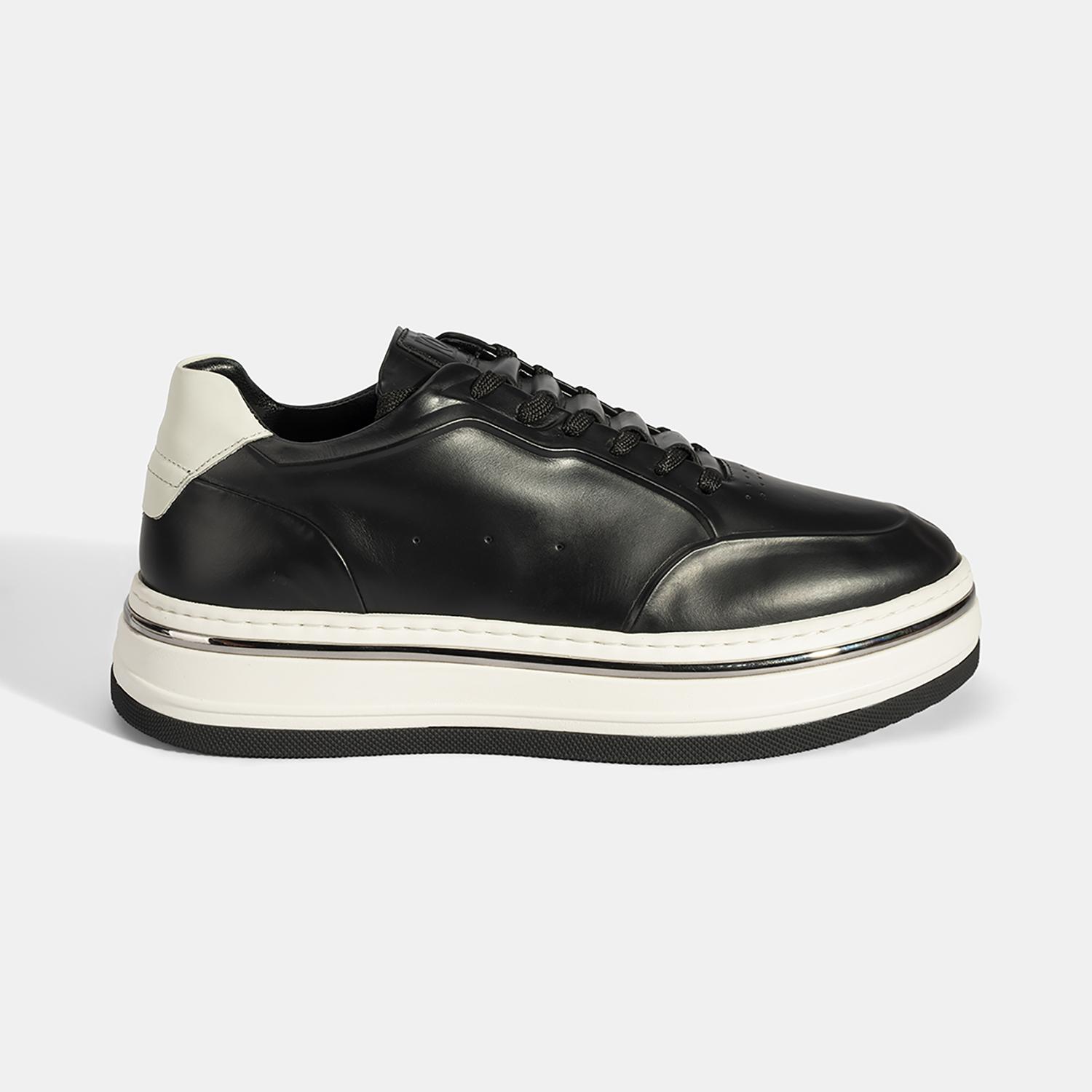 Erkek Siyah Bağcıklı Deri Spor Ayakkabı