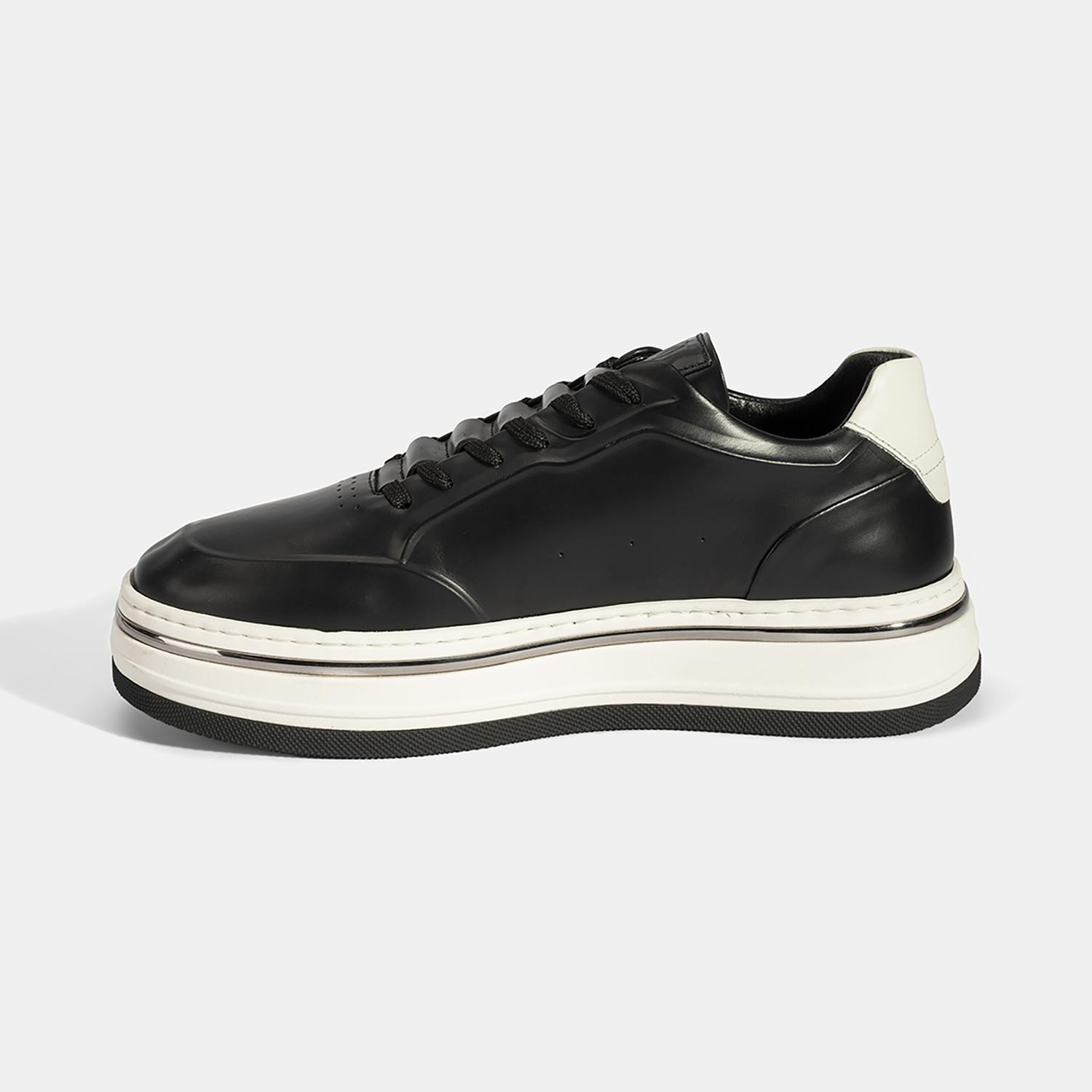 Erkek Siyah Bağcıklı Deri Spor Ayakkabı