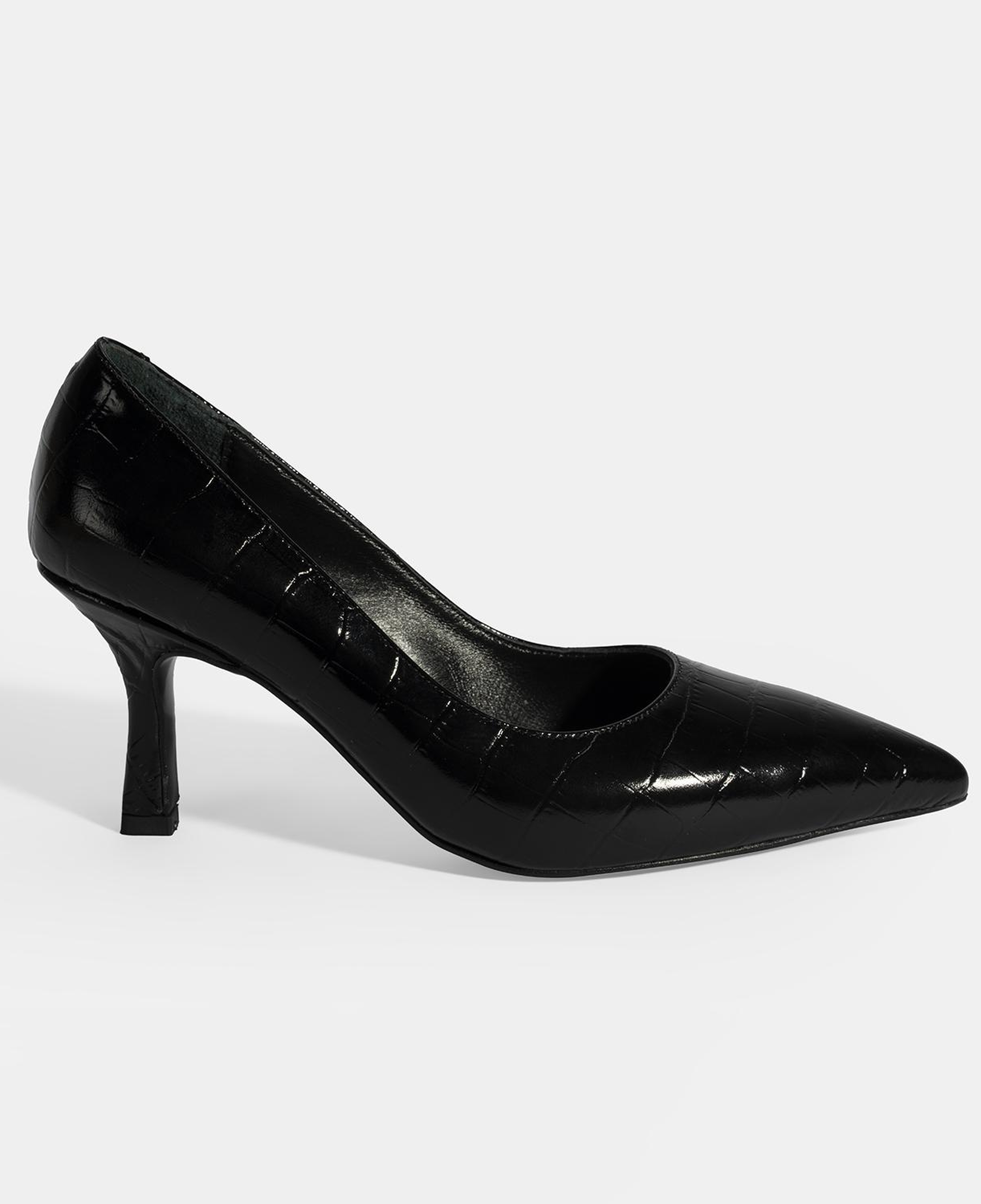Kadın Siyah Kroko Baskılı Deri Stiletto