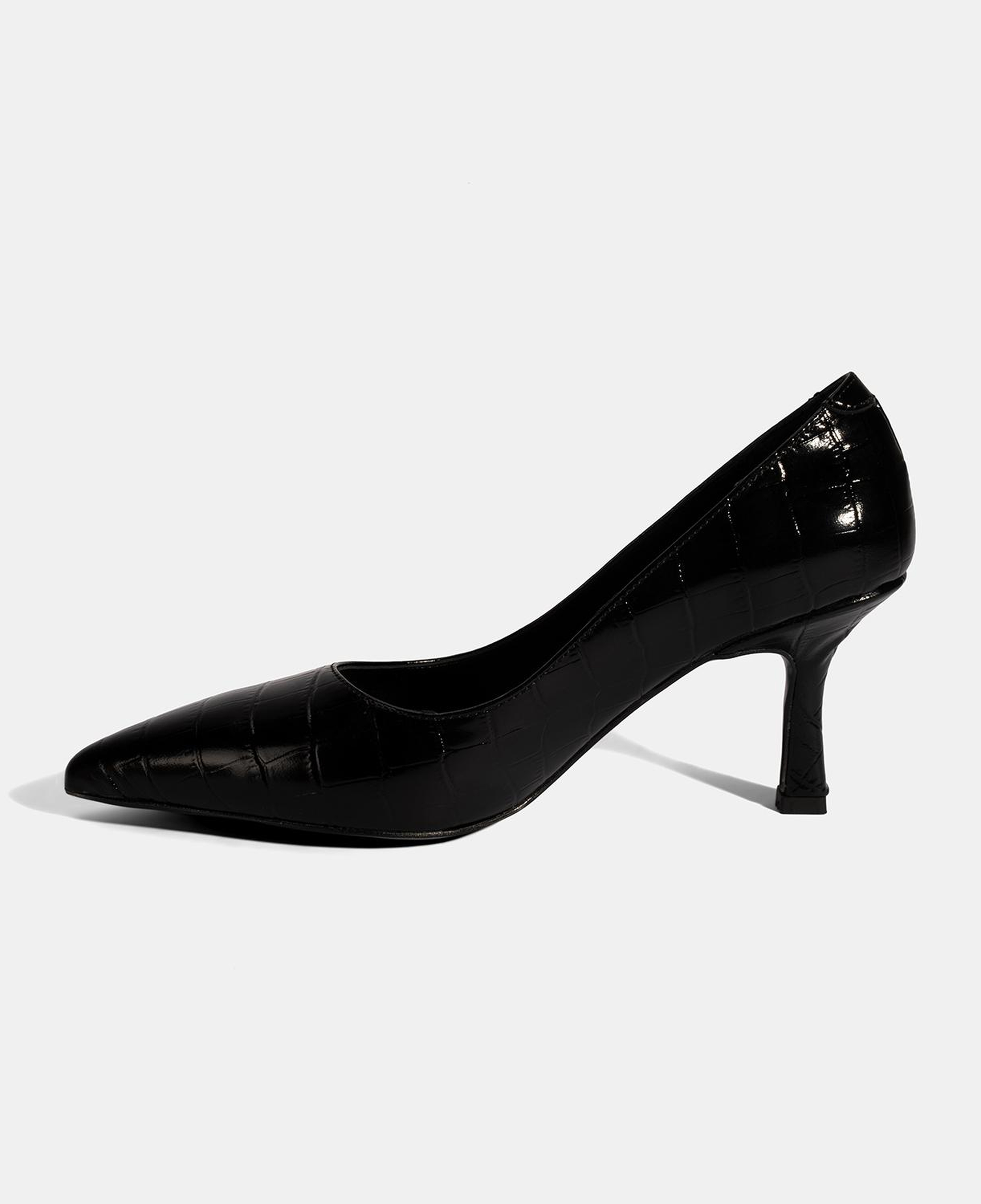 Kadın Siyah Kroko Baskılı Deri Stiletto