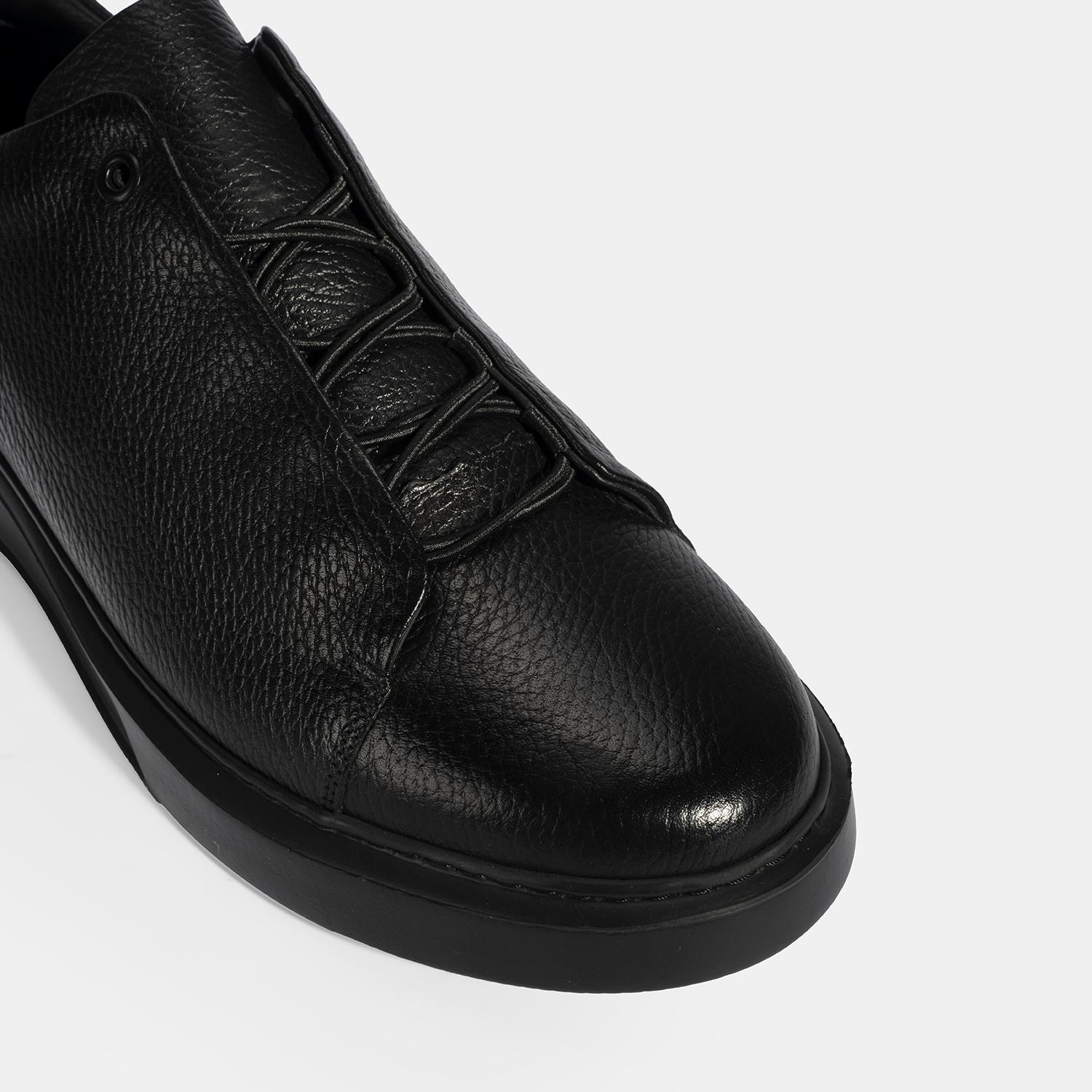 Erkek Siyah Bağcıklı Deri Günlük Ayakkabı