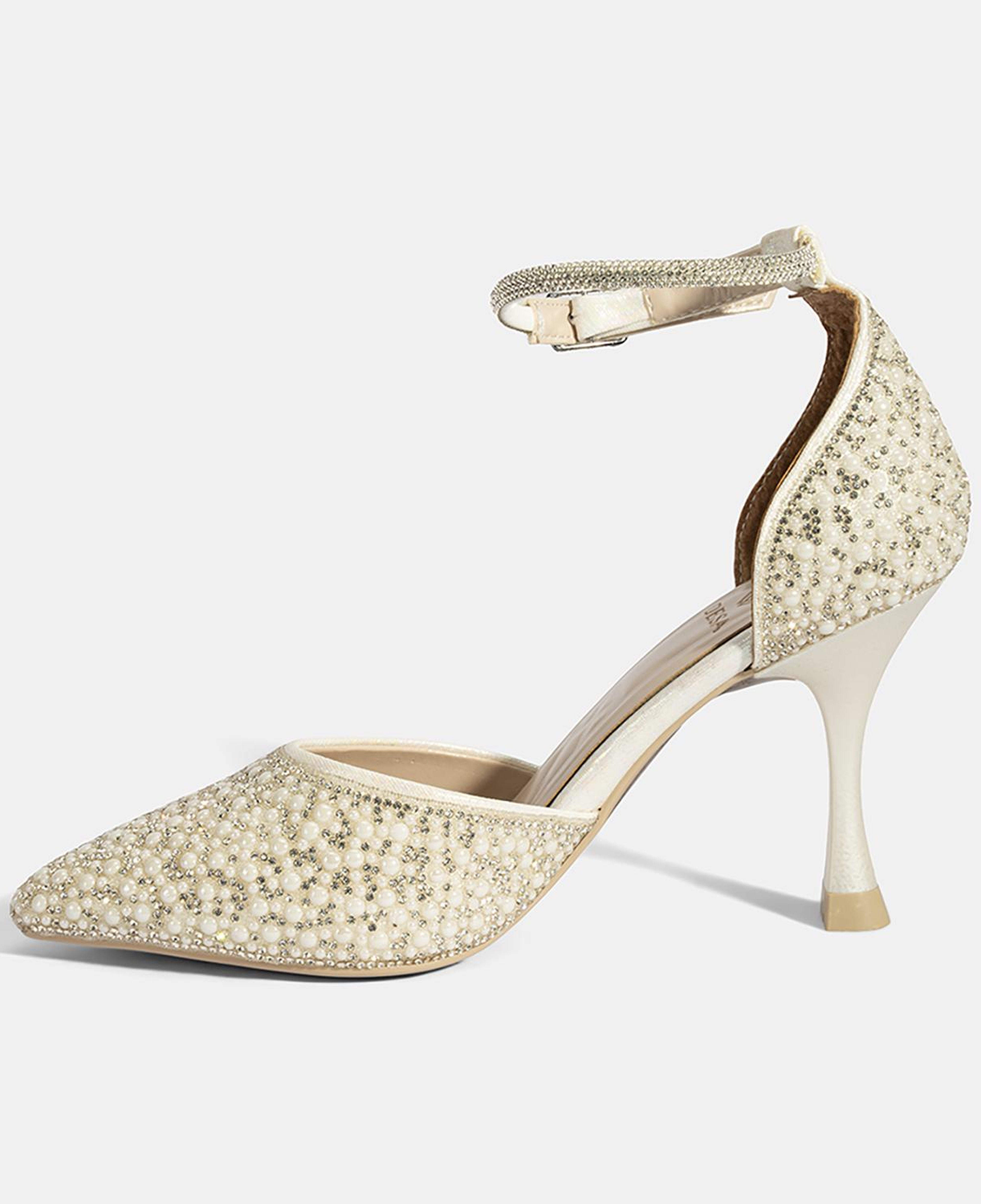 Kadın Beyaz Ayarlanabilir Tokalı Taşlı Gelin Ayakkabısı