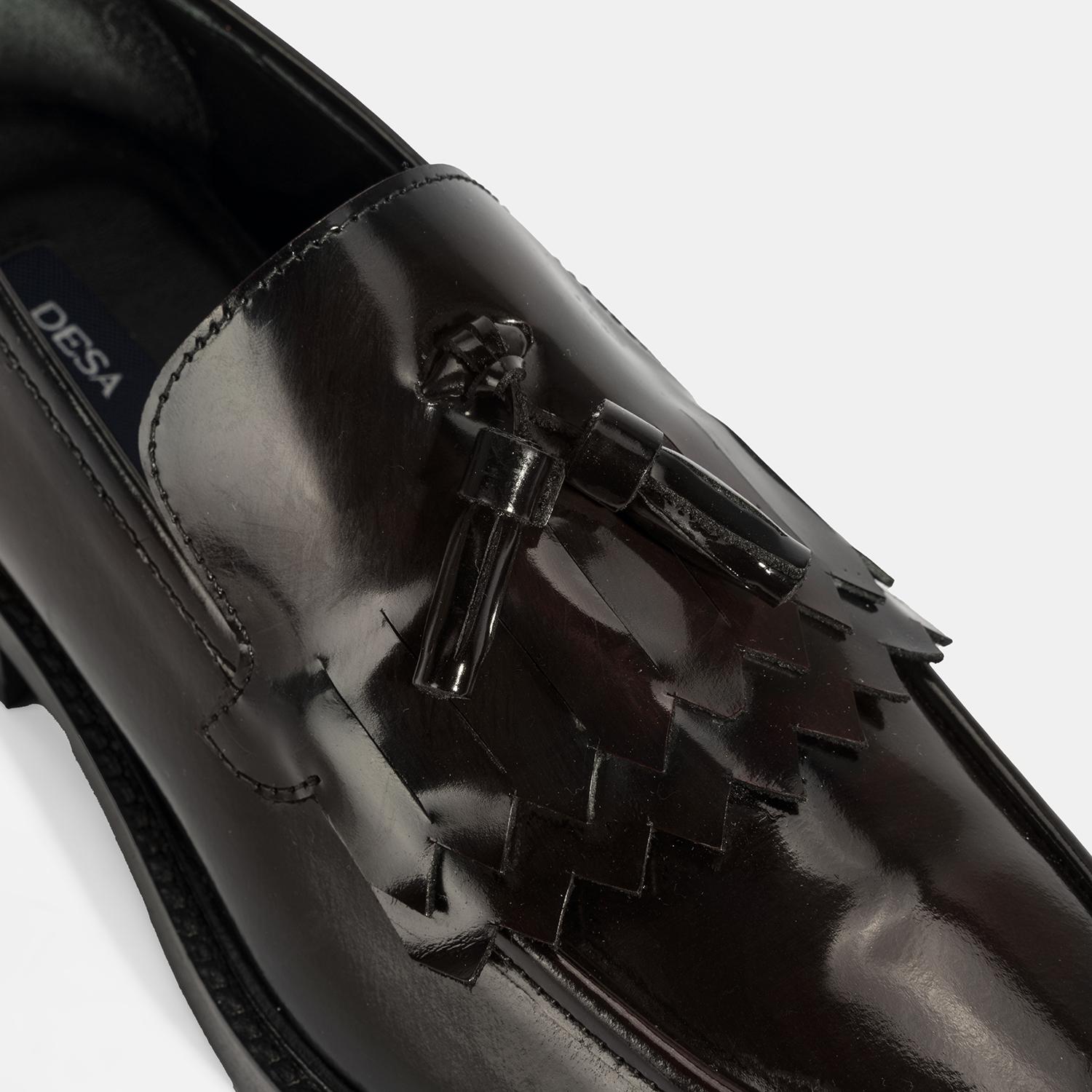 Erkek Bordo Püskül Detaylı Deri Loafer