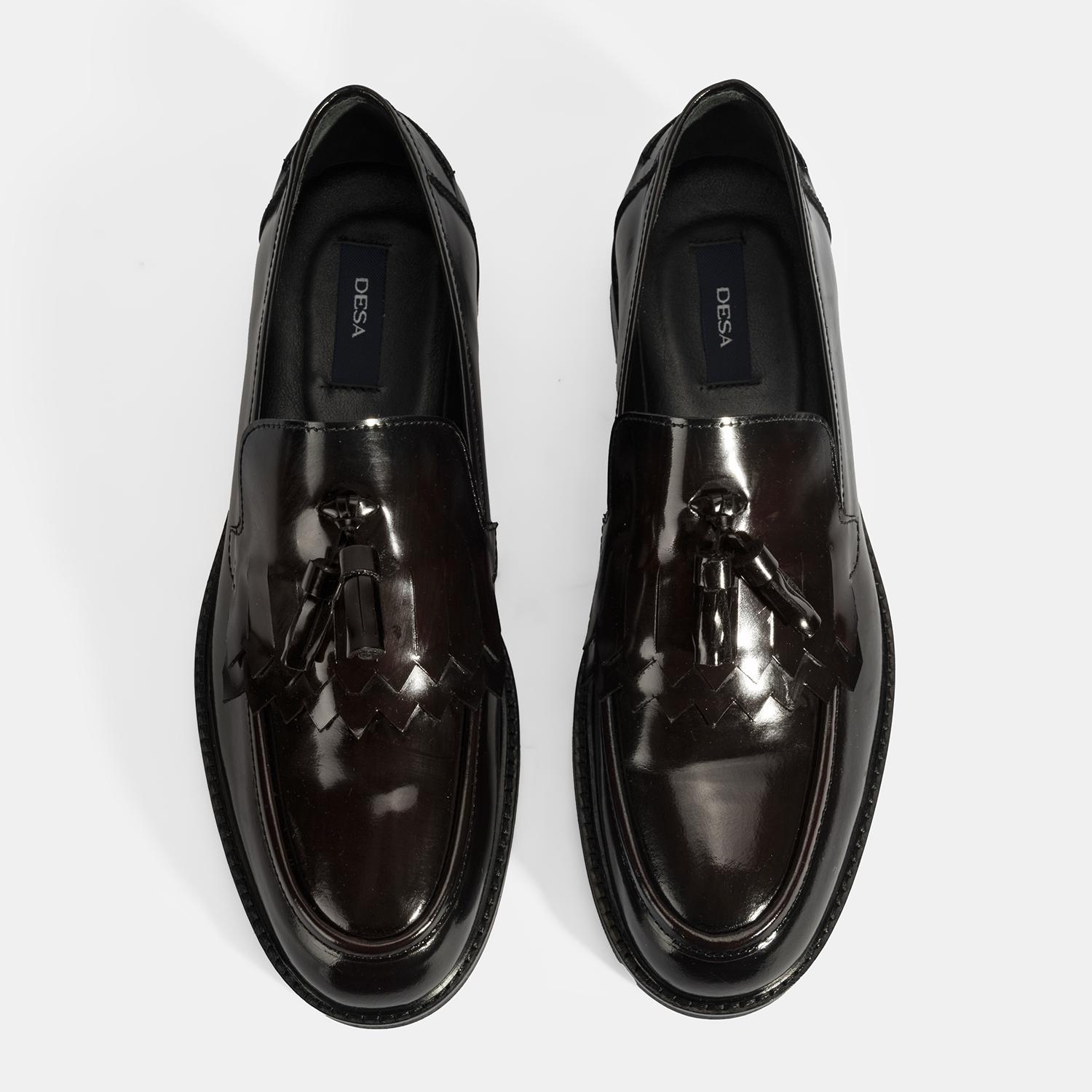 Erkek Bordo Püskül Detaylı Deri Loafer